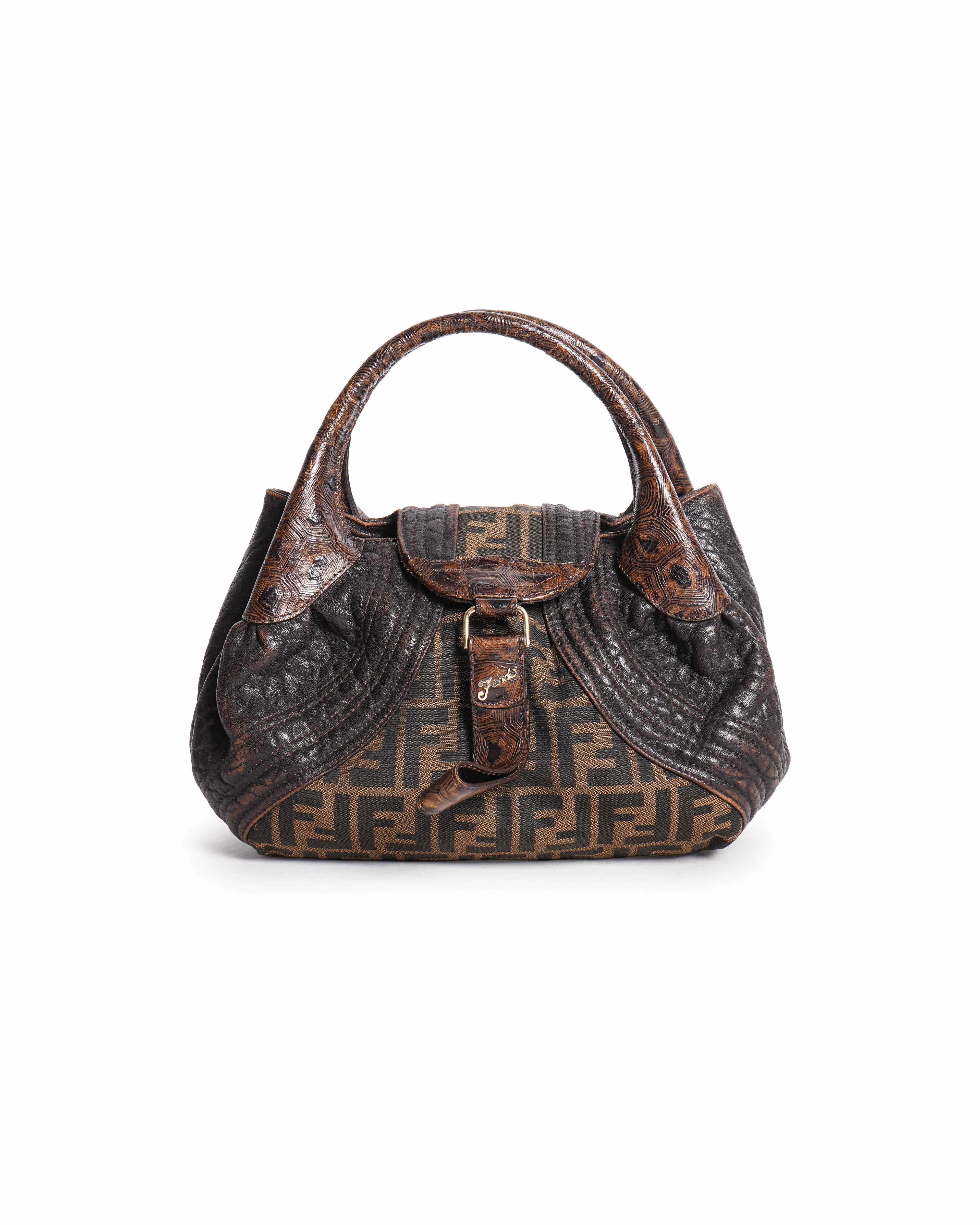 Fendi Tobacco Zucca Print and Tortuga Leather Baby Spy Bag