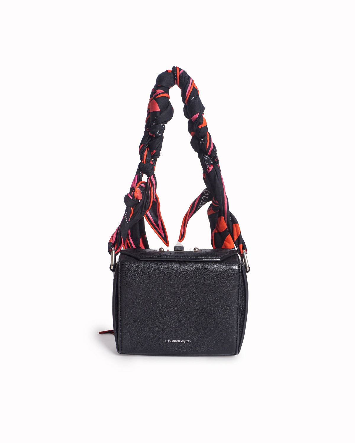 Alexander McQueen Black Leather The Story Bag Silk Scarf Strap