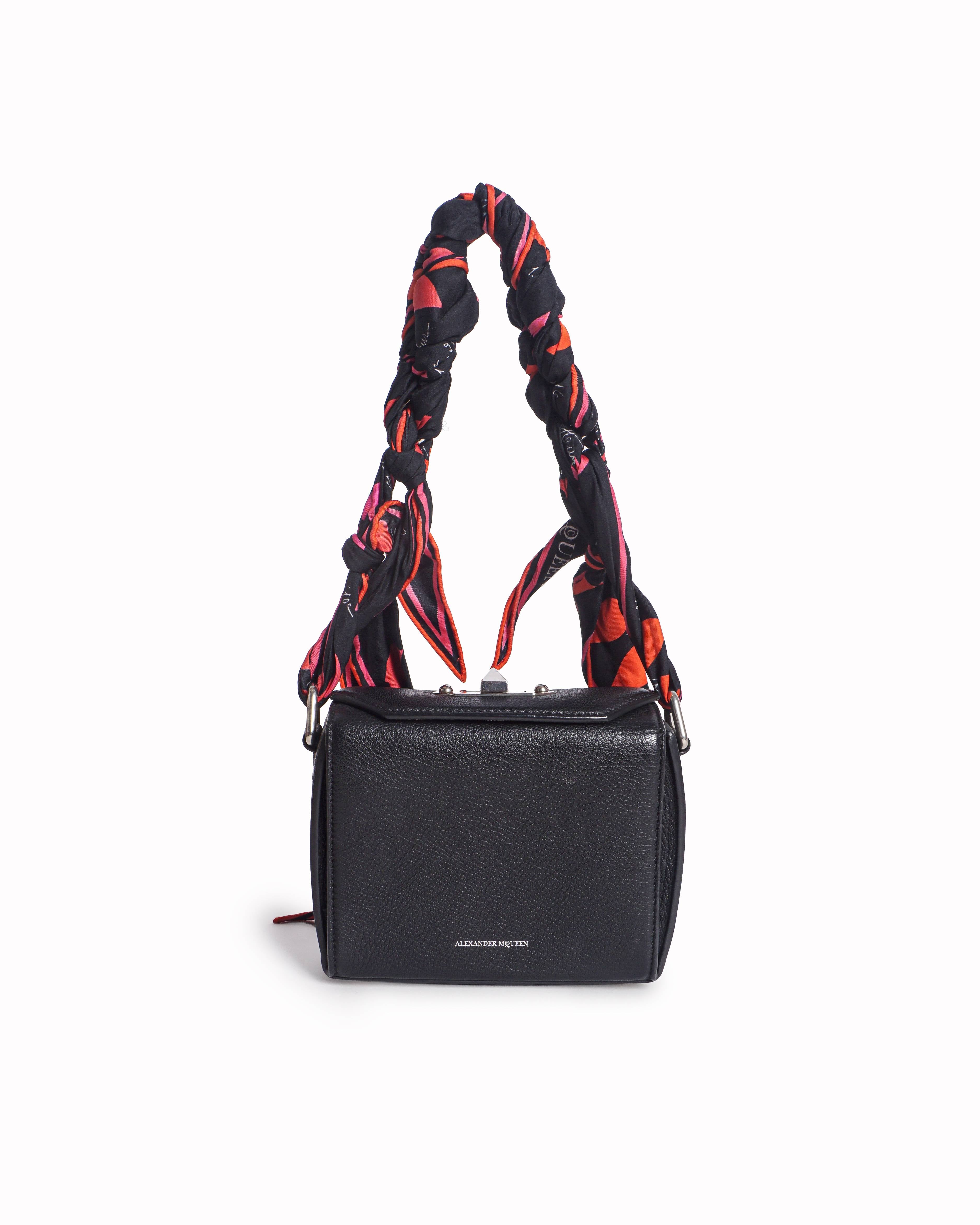 Alexander McQueen Black Leather The Story Bag Silk Scarf Strap