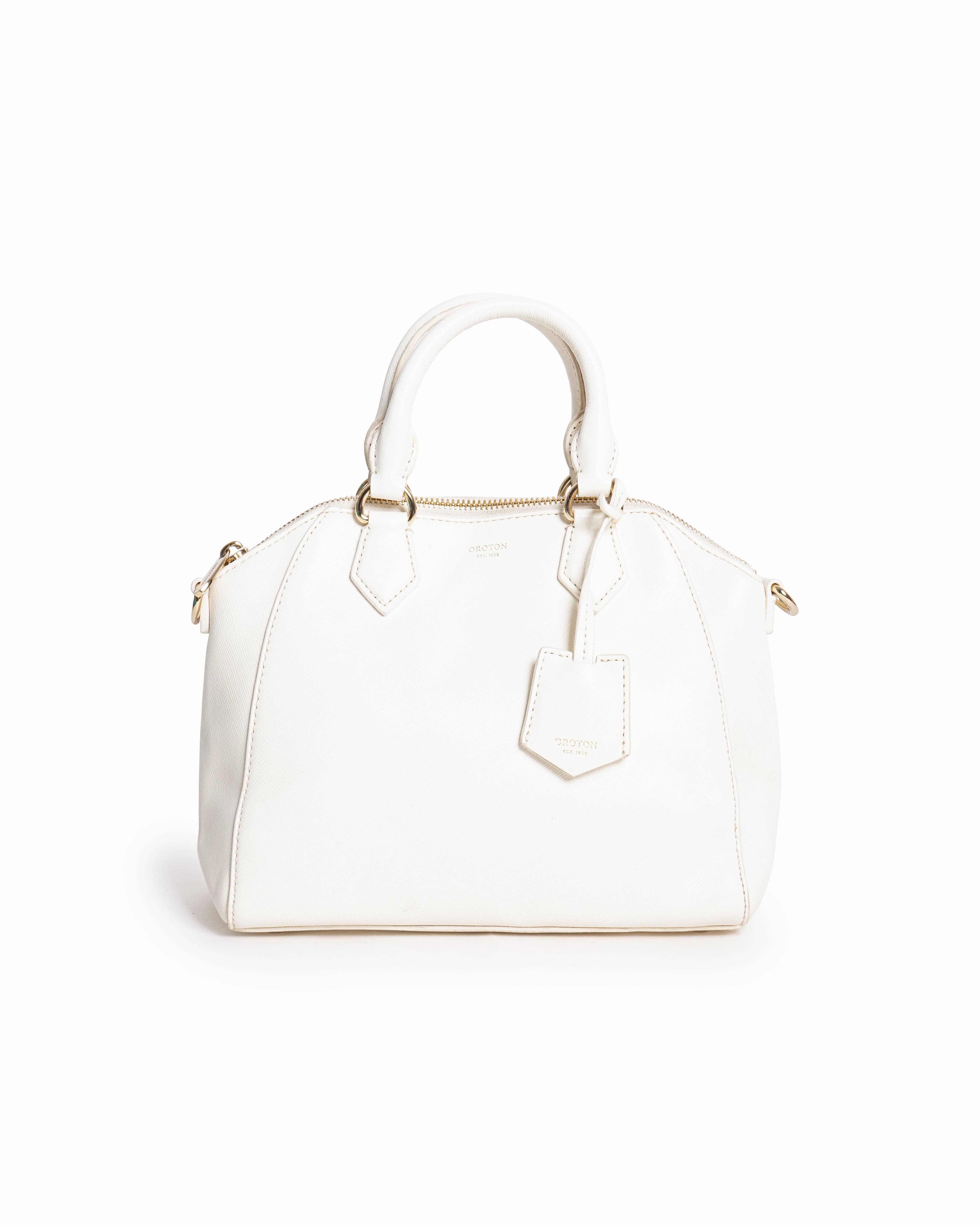 Oroton white saffiano leather handbag