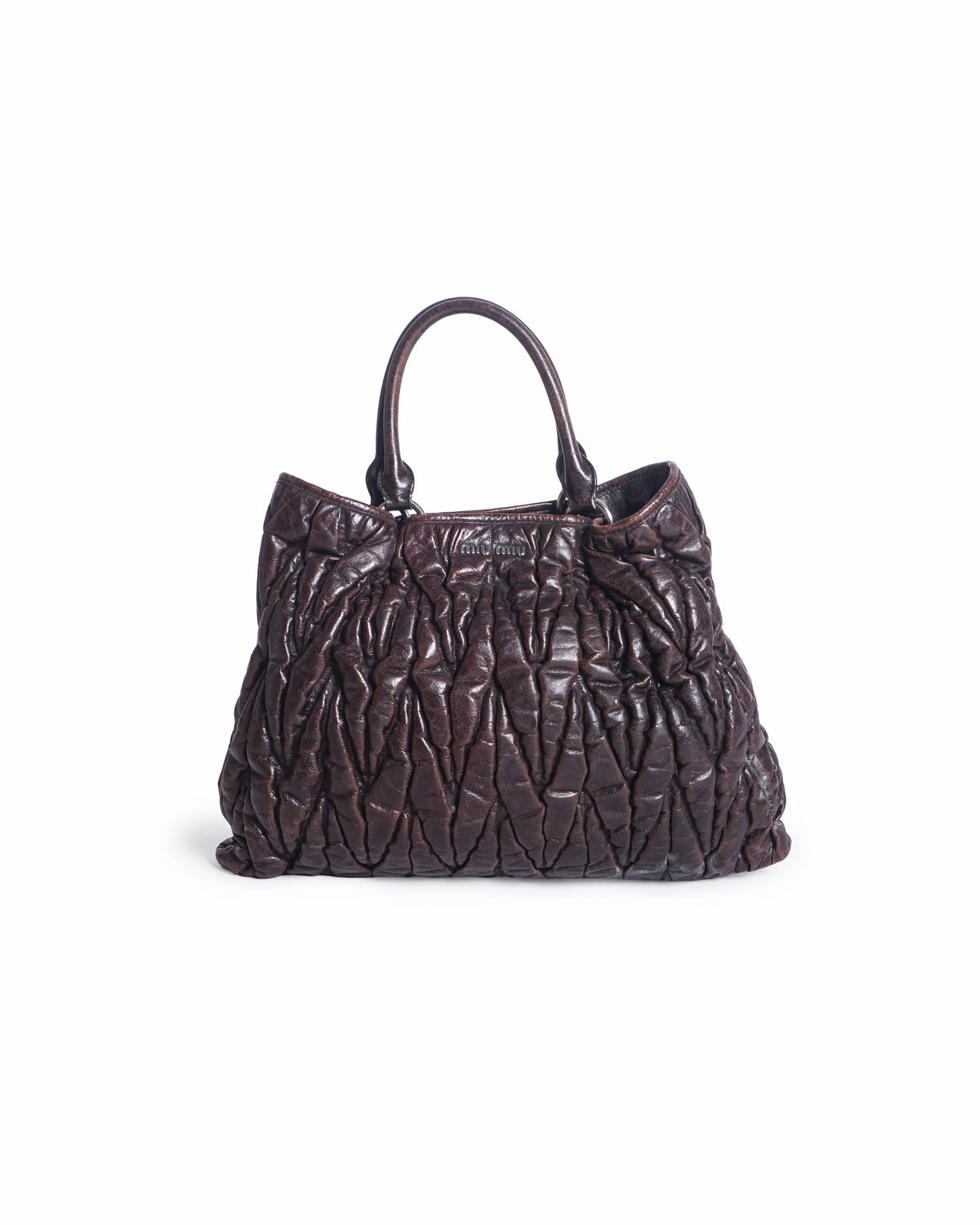Miu Miu Dark Brown Nappa Matelassé Leather Tote Bag