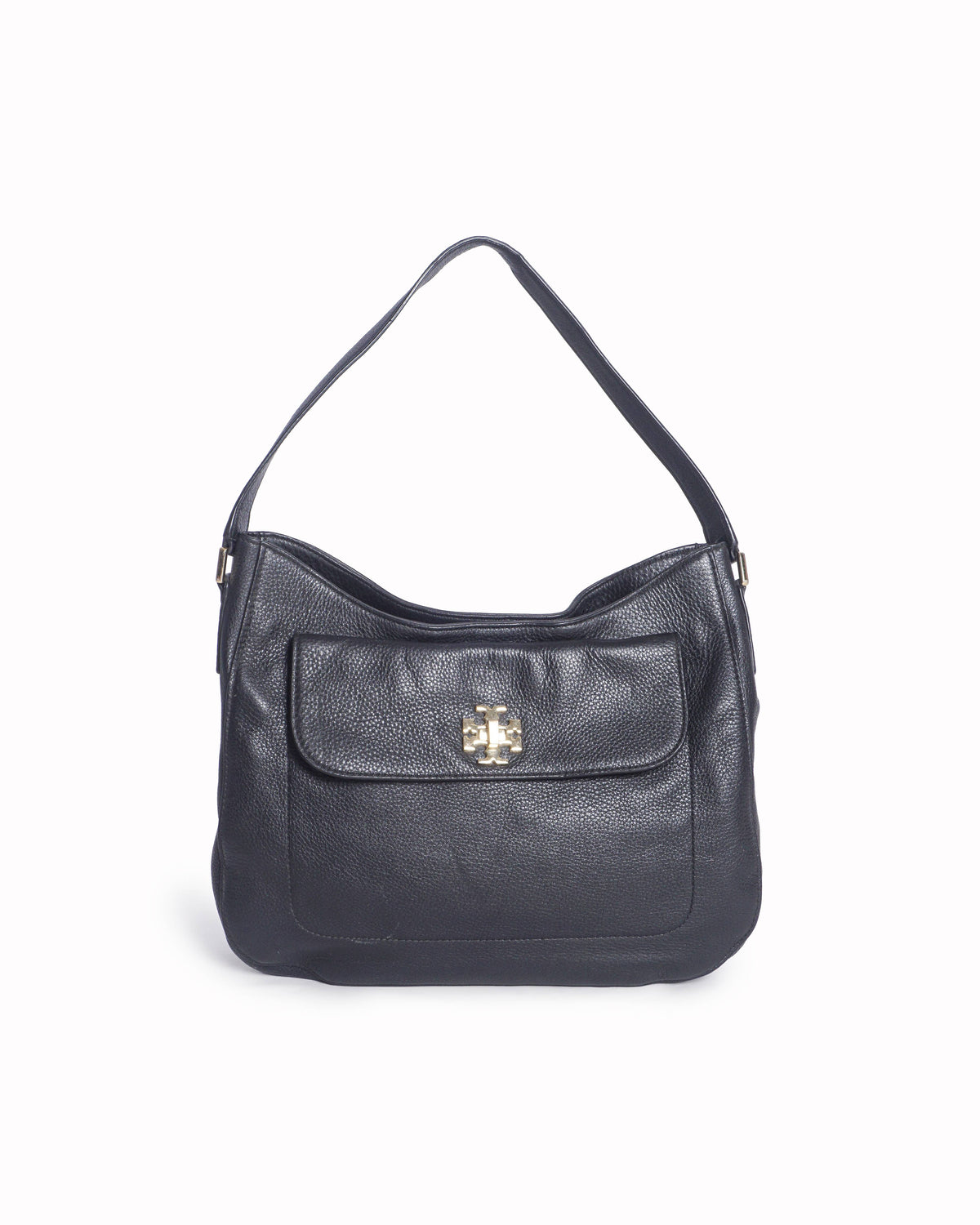 Tory Burch Black Pebbled Leather Mercer Hobo Bag