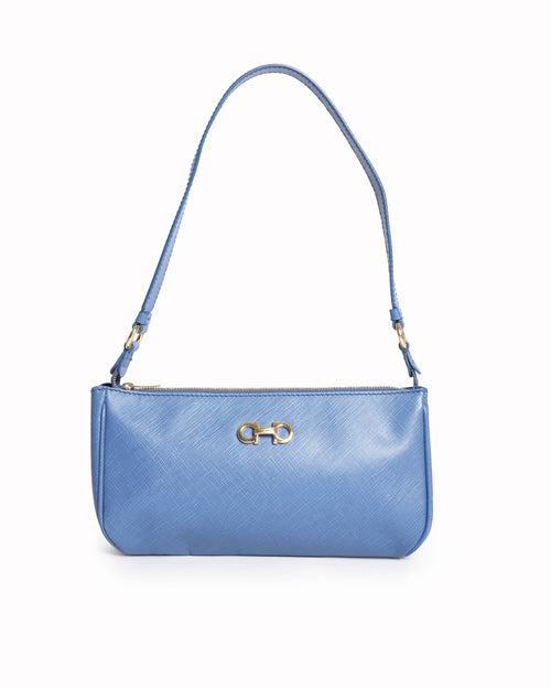 Salvatore Ferragamo Blue Saffiano Leather Gancini Shoulder Bag