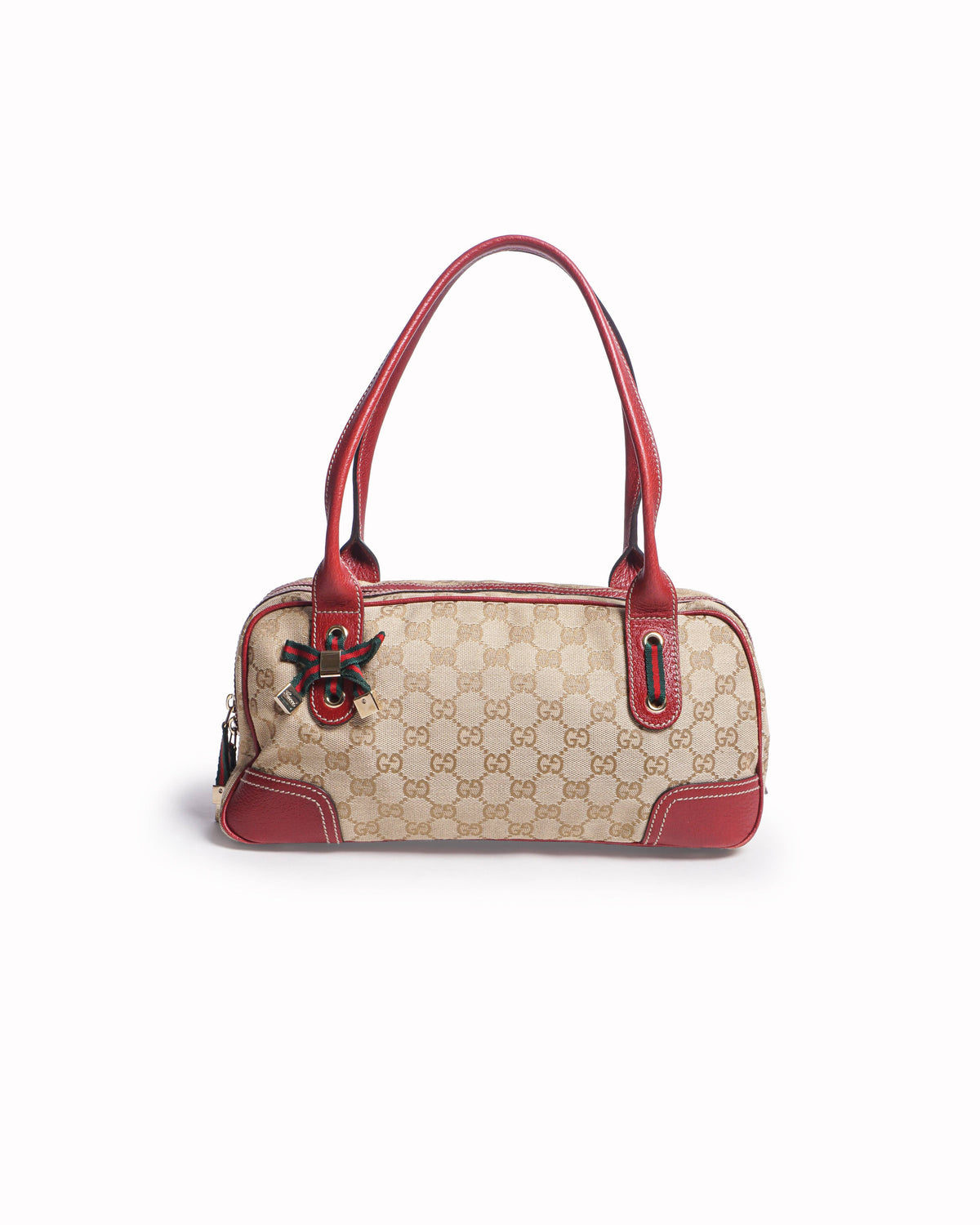 Gucci GG Canvas Princy Boston Red Leather Shoulder Bag