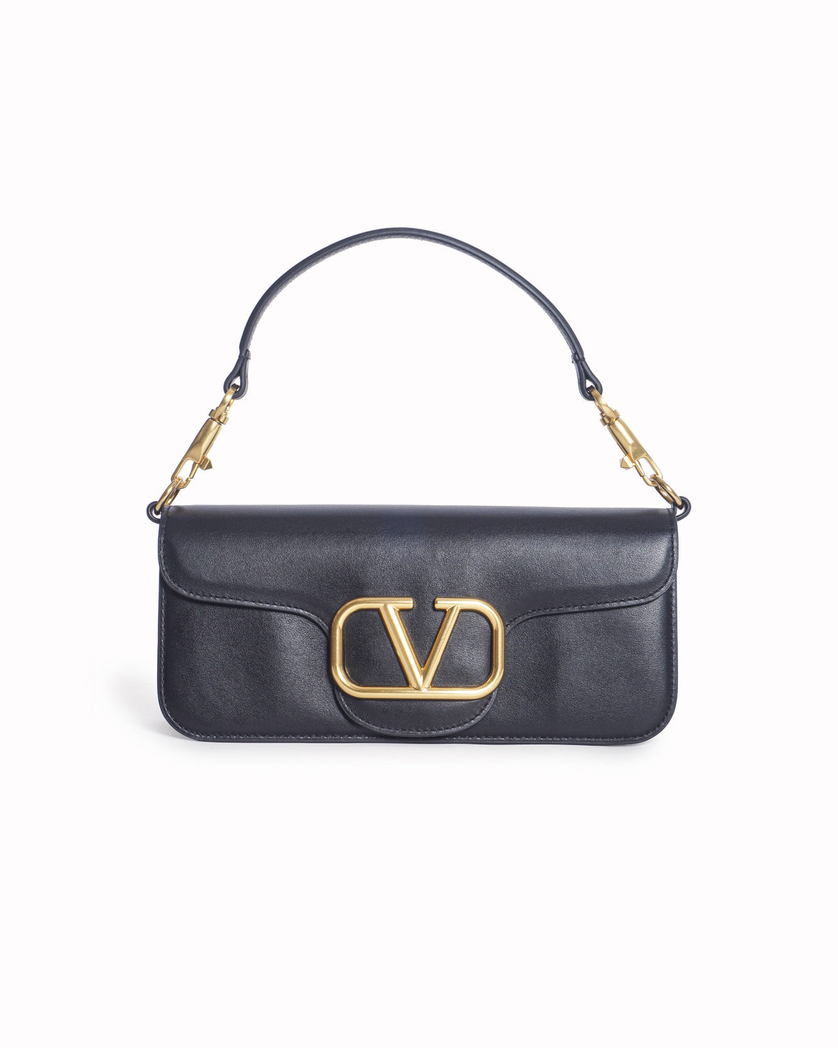 Valentino Black Lambskin Leather VLOGO Flap Shoulder Bag