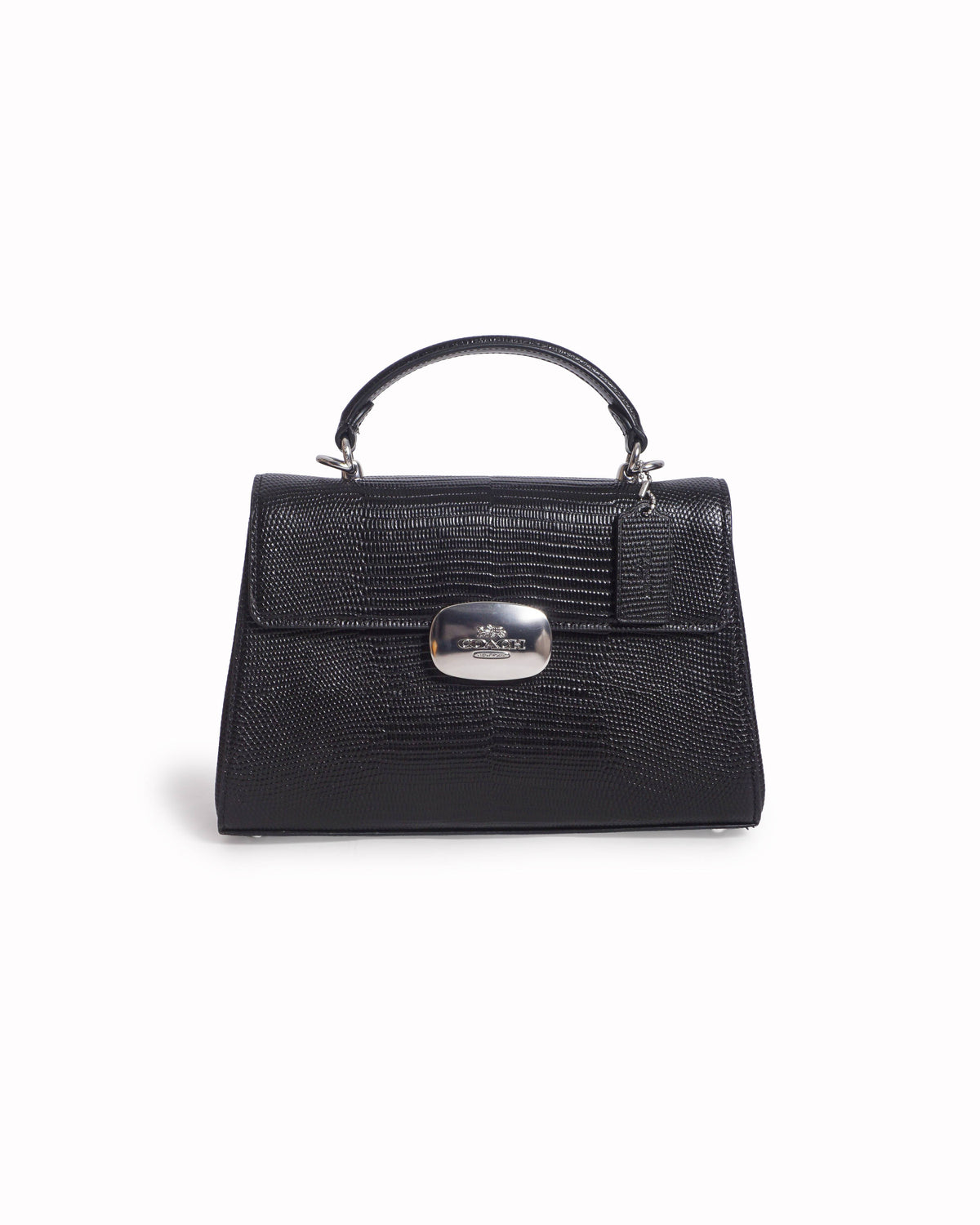Coach Eliza Black Lizard-Embossed Leather Top Handle Bag