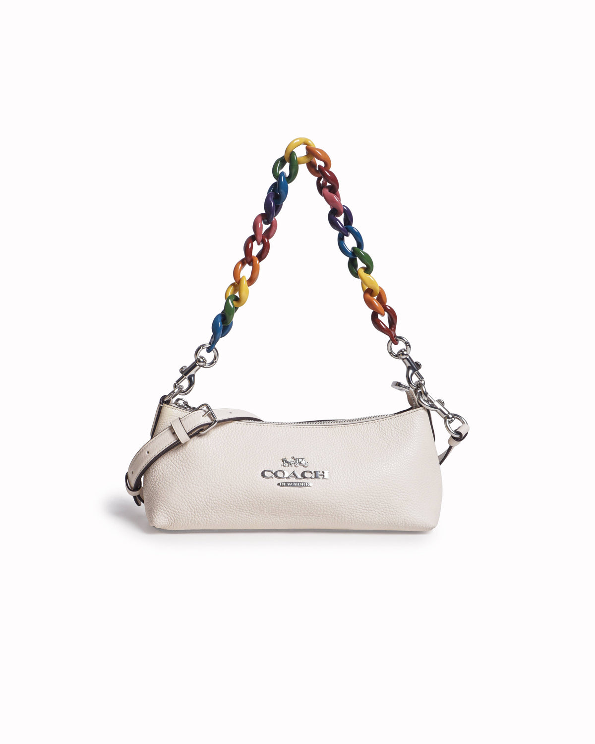 Coach Charlotte White Leather Shoulder Bag with Rainbow Chain