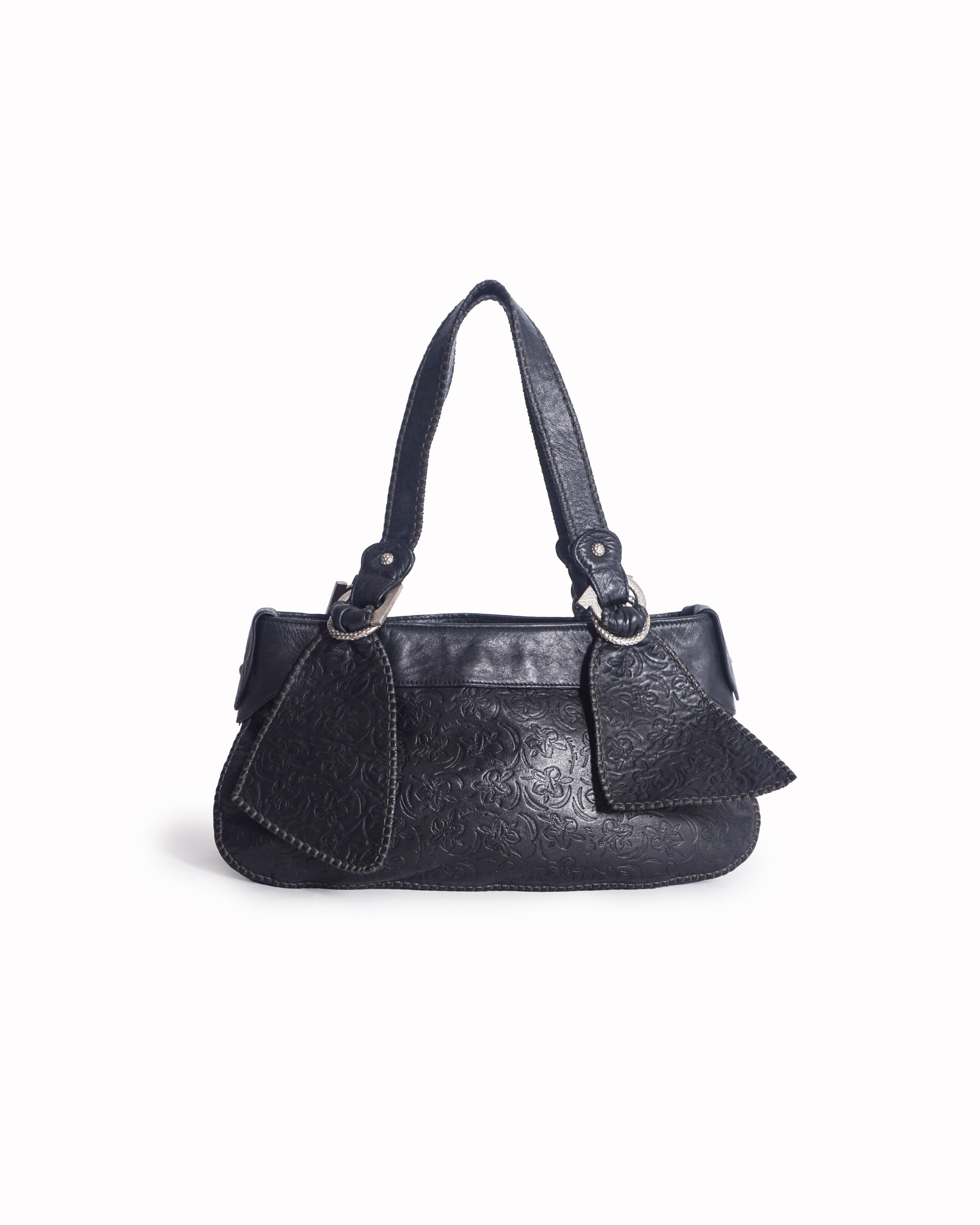 Salvatore Ferragamo Embossed Floral Leather Shoulder Bag