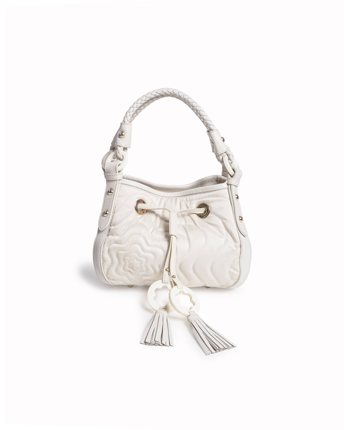 Montblanc White Nylon & Leather Starisma Dalila Drawstring Hobo