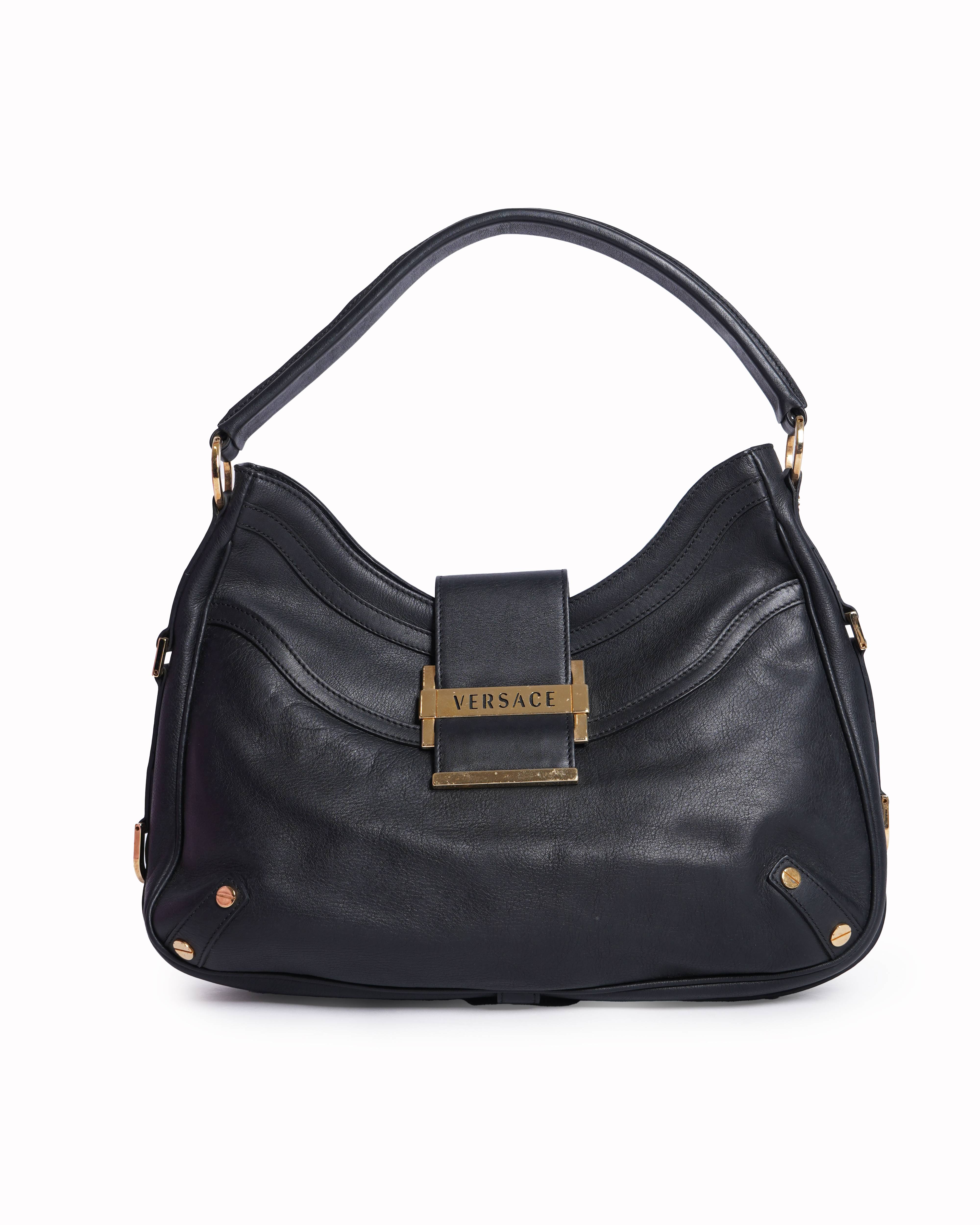 Versace black leather hobo bag