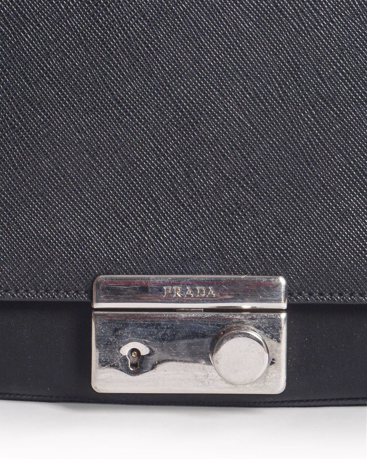 Prada Black Saffiano Leather Turn-Lock Chain Crossbody Bag