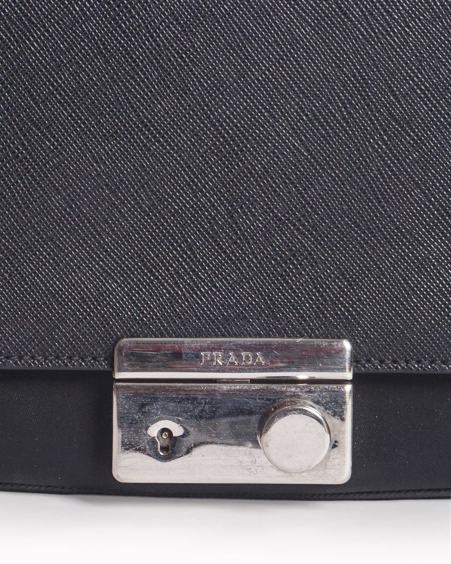 Prada Black Saffiano Leather Turn-Lock Chain Crossbody Bag