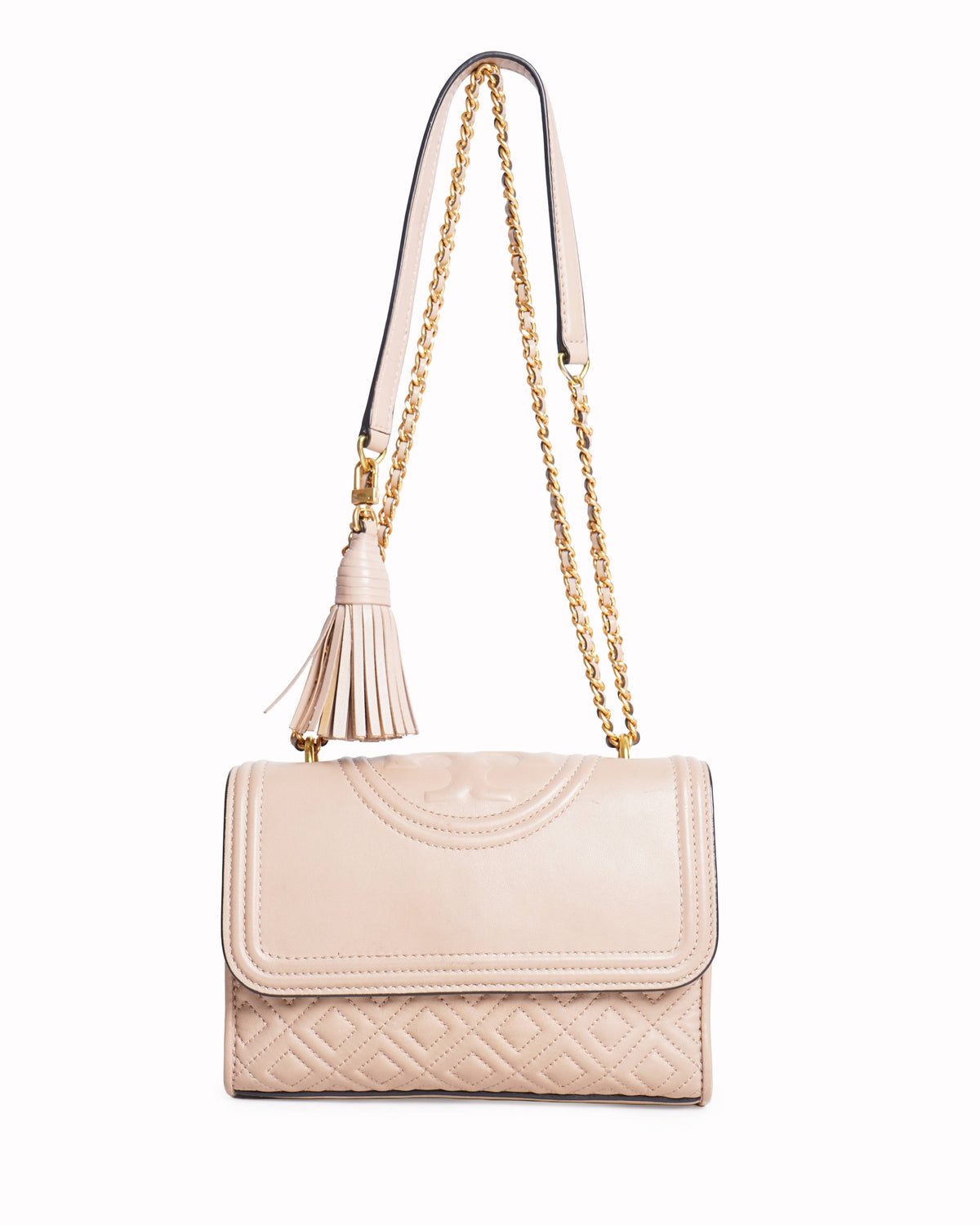 Tory Burch Quilted Fleming Convertible Shoulder Bag In Beige