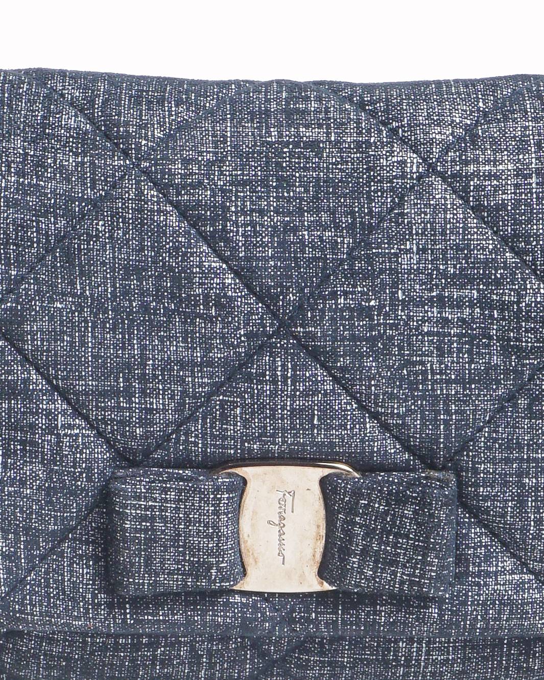 Salvatore Ferragamo Blue Quilted Denim Vara Bow Small Crossbody Bag