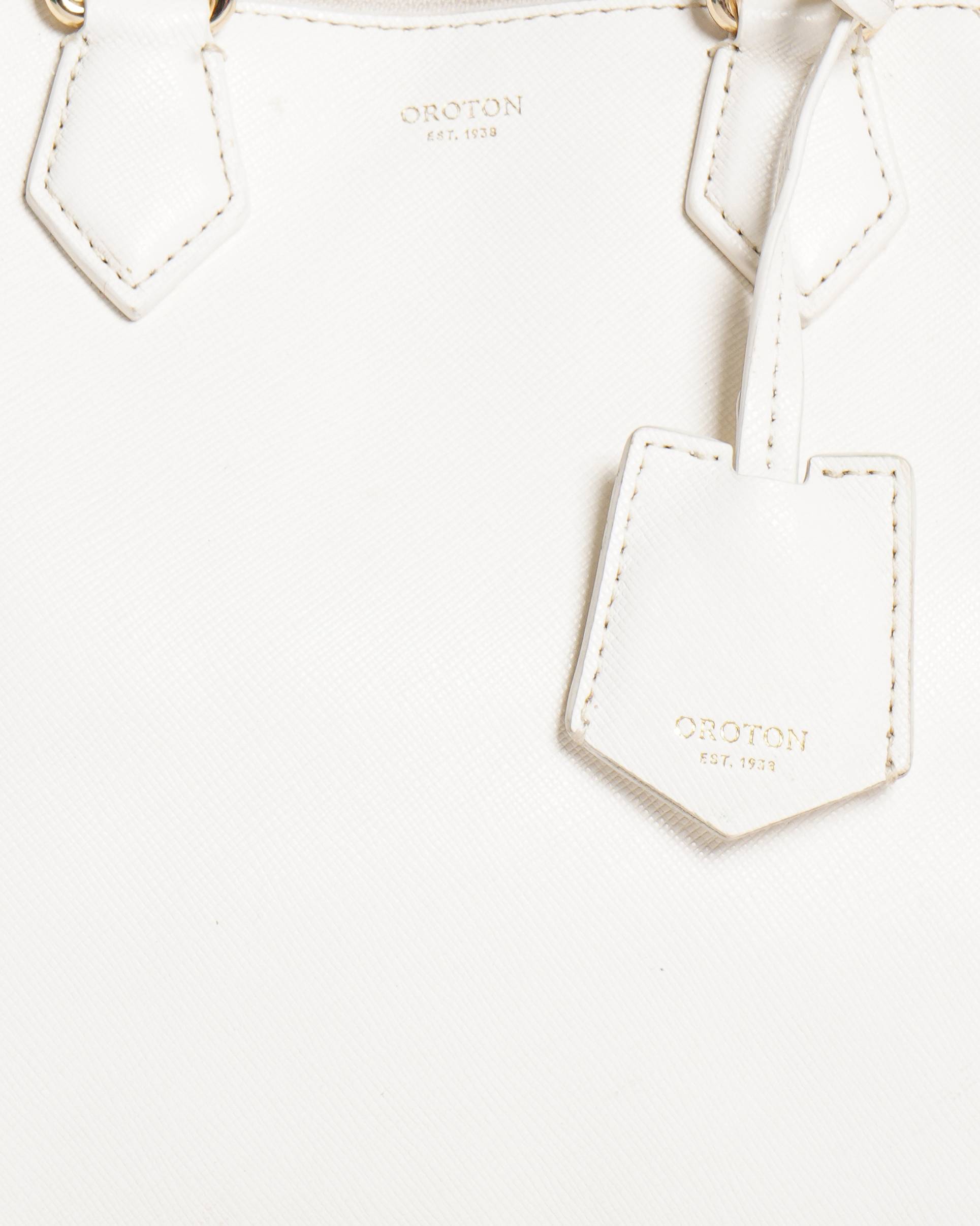 Oroton white saffiano leather handbag