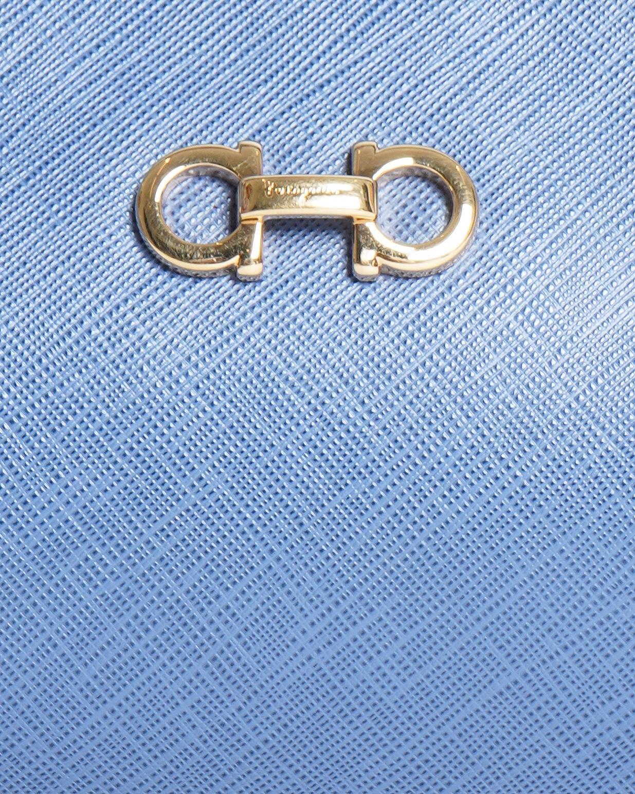 Salvatore Ferragamo Blue Saffiano Leather Gancini Shoulder Bag