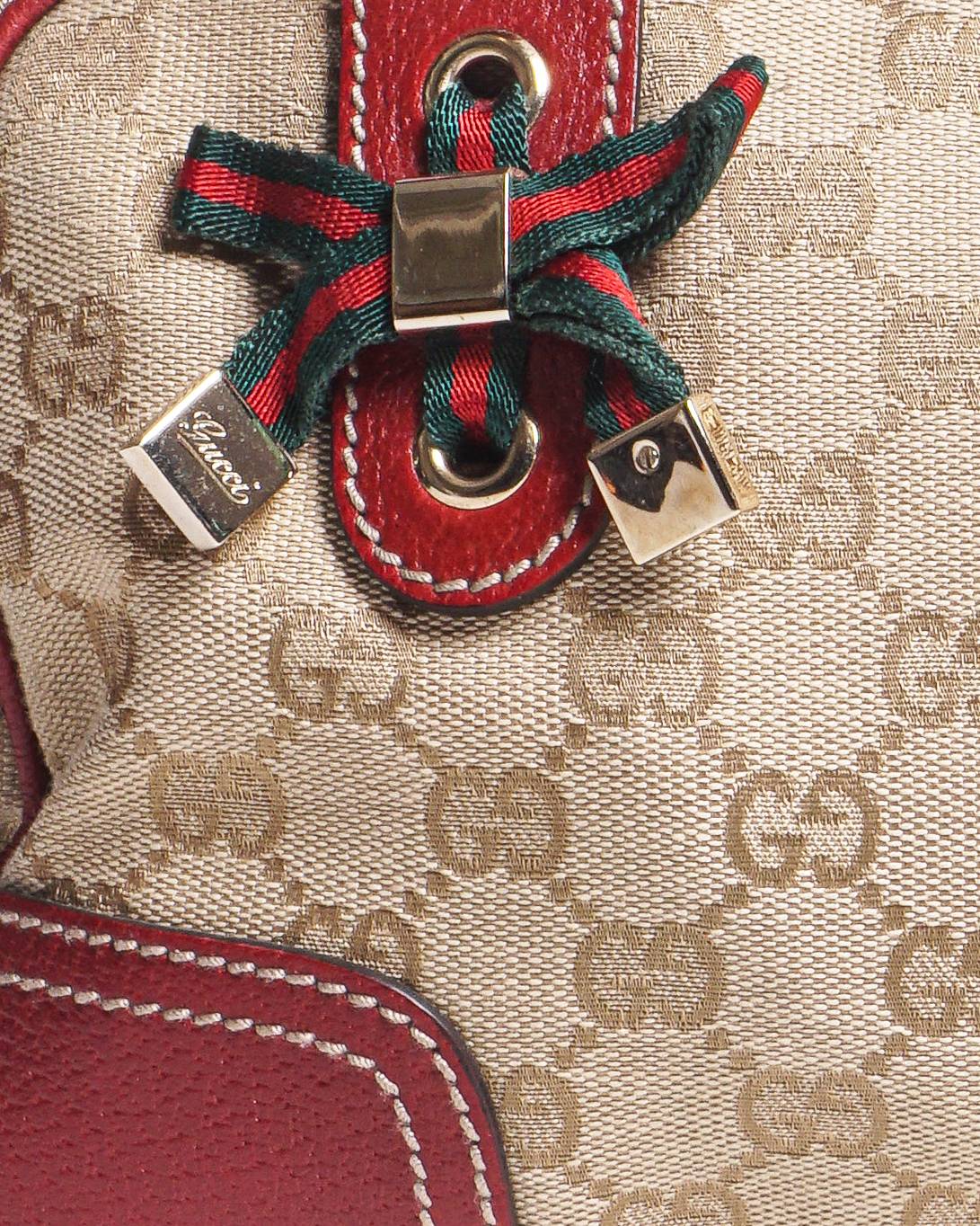 Gucci GG Canvas Princy Boston Red Leather Shoulder Bag