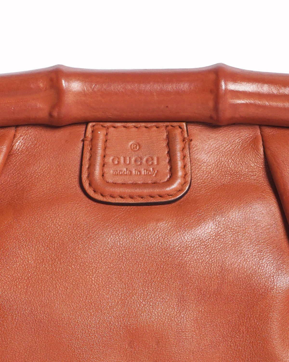 Gucci Cognac Leather Bamboo Tassel Clutch Bag