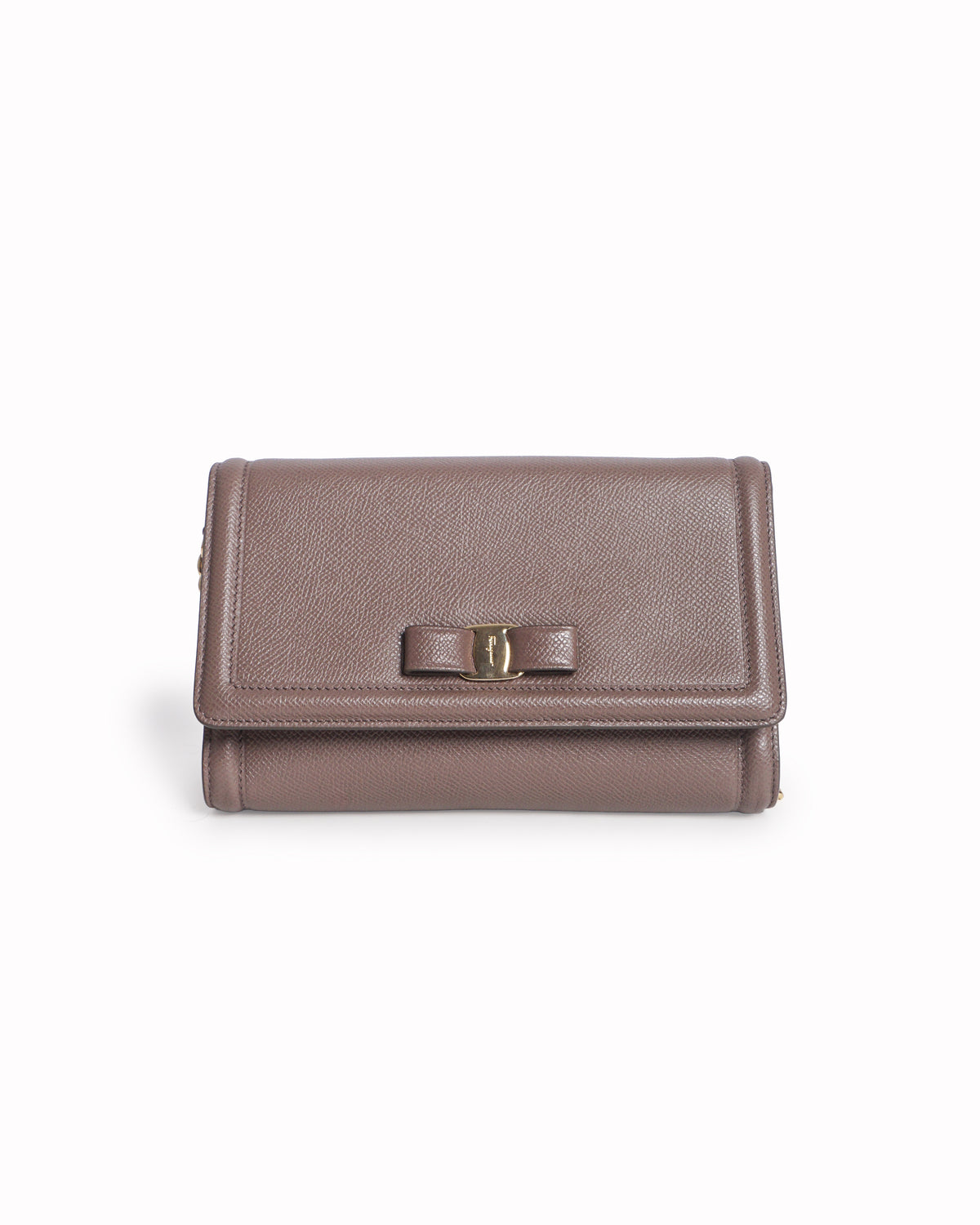 Salvatore Ferragamo Taupe Saffiano Leather Vara Bow Ginny Crossbody Bag