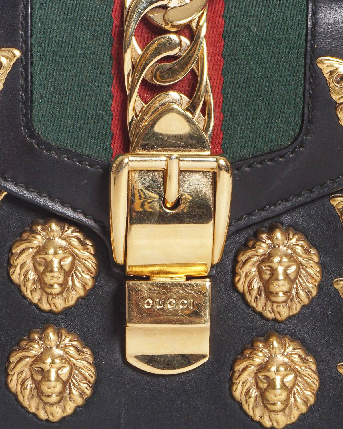 Gucci Black Leather Small Sylvie Butterfly & Lion Shoulder Bag