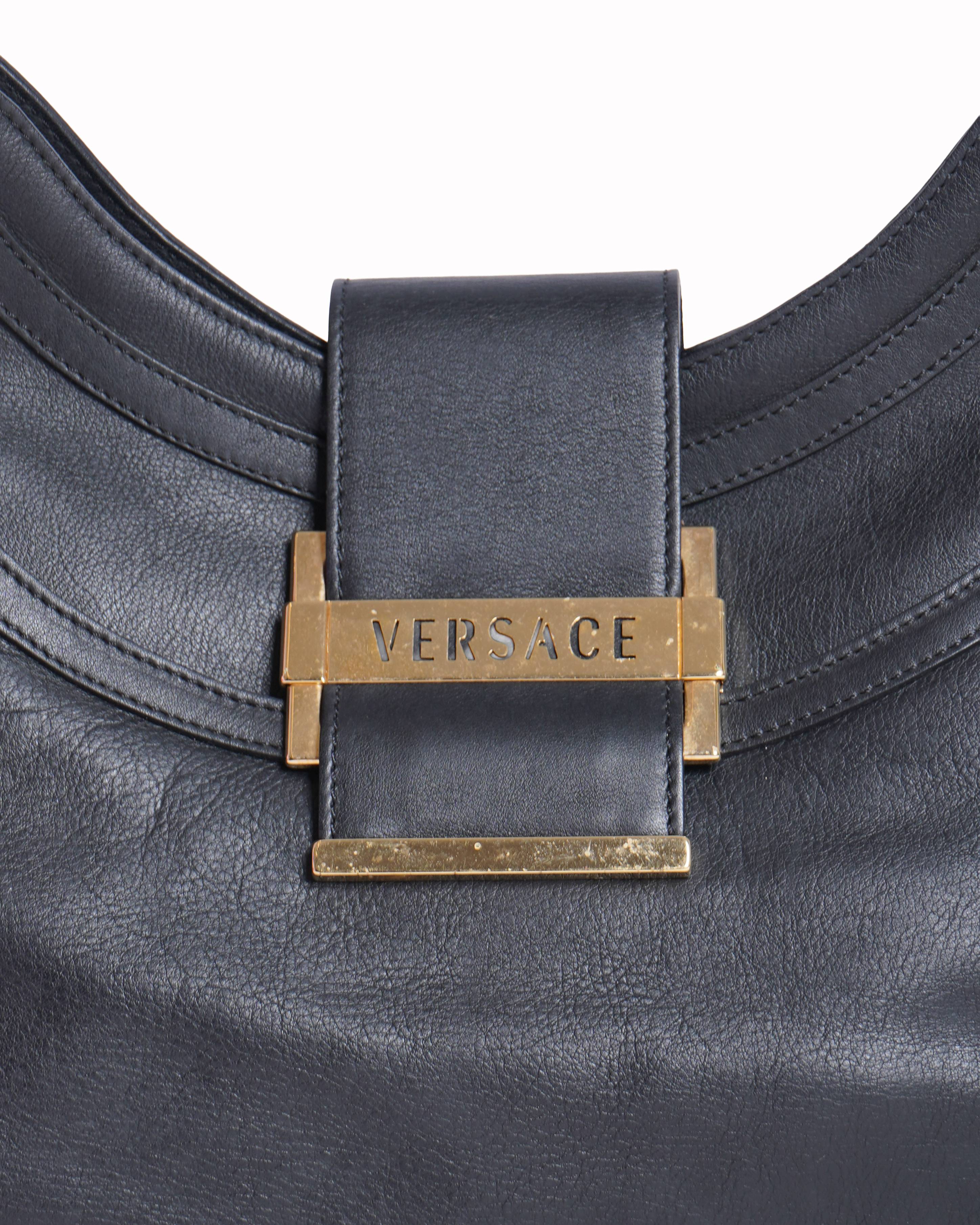 Versace black leather hobo bag