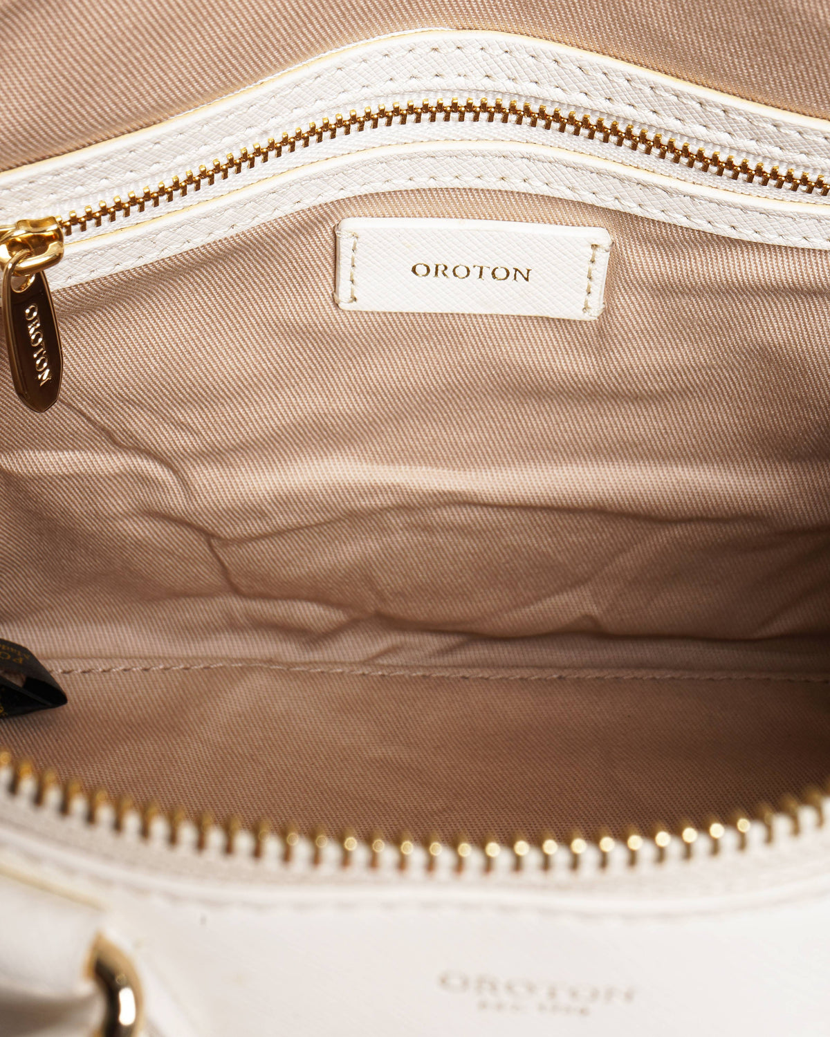 Oroton white saffiano leather handbag