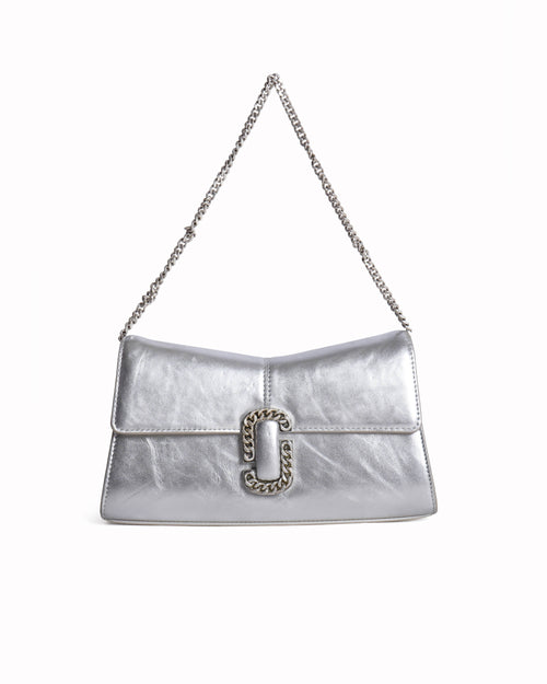 Marc Jacobs Leather Shoulder Bag In Silver Tone