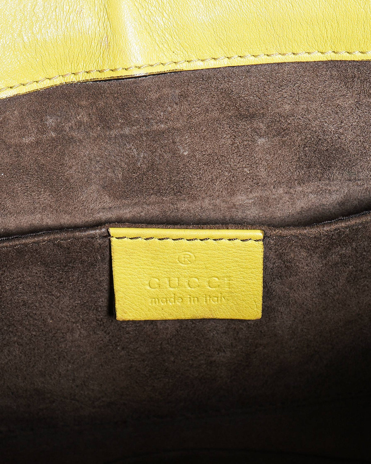 Gucci Yellow Patent Leather Lady Lock Bamboo Top Handle Bag