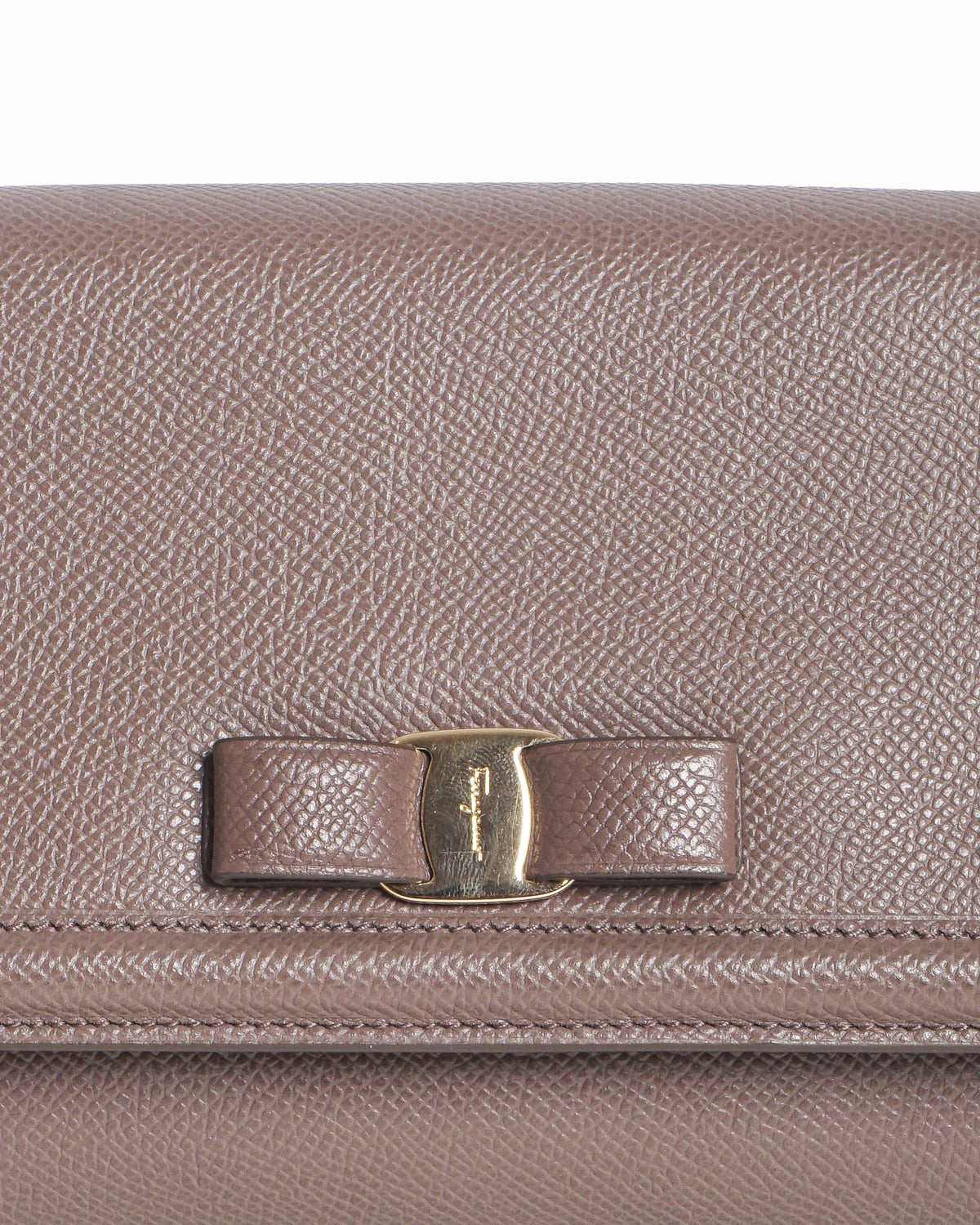 Salvatore Ferragamo Taupe Saffiano Leather Vara Bow Ginny Crossbody Bag