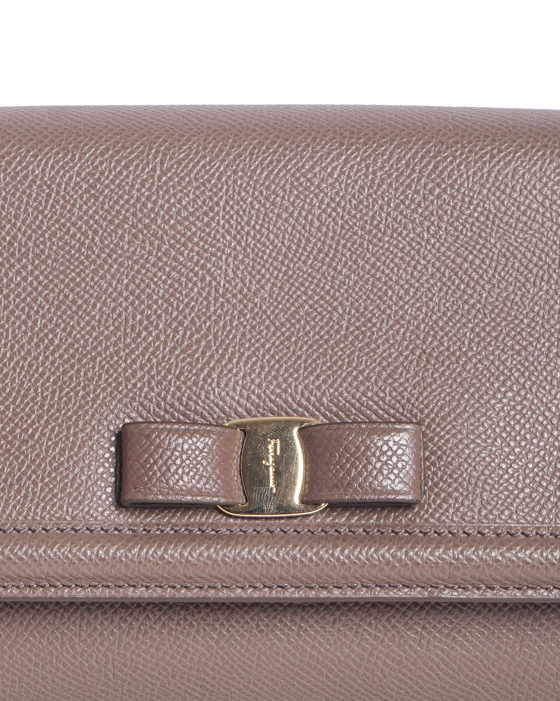 Salvatore Ferragamo Taupe Saffiano Leather Vara Bow Ginny Crossbody Bag