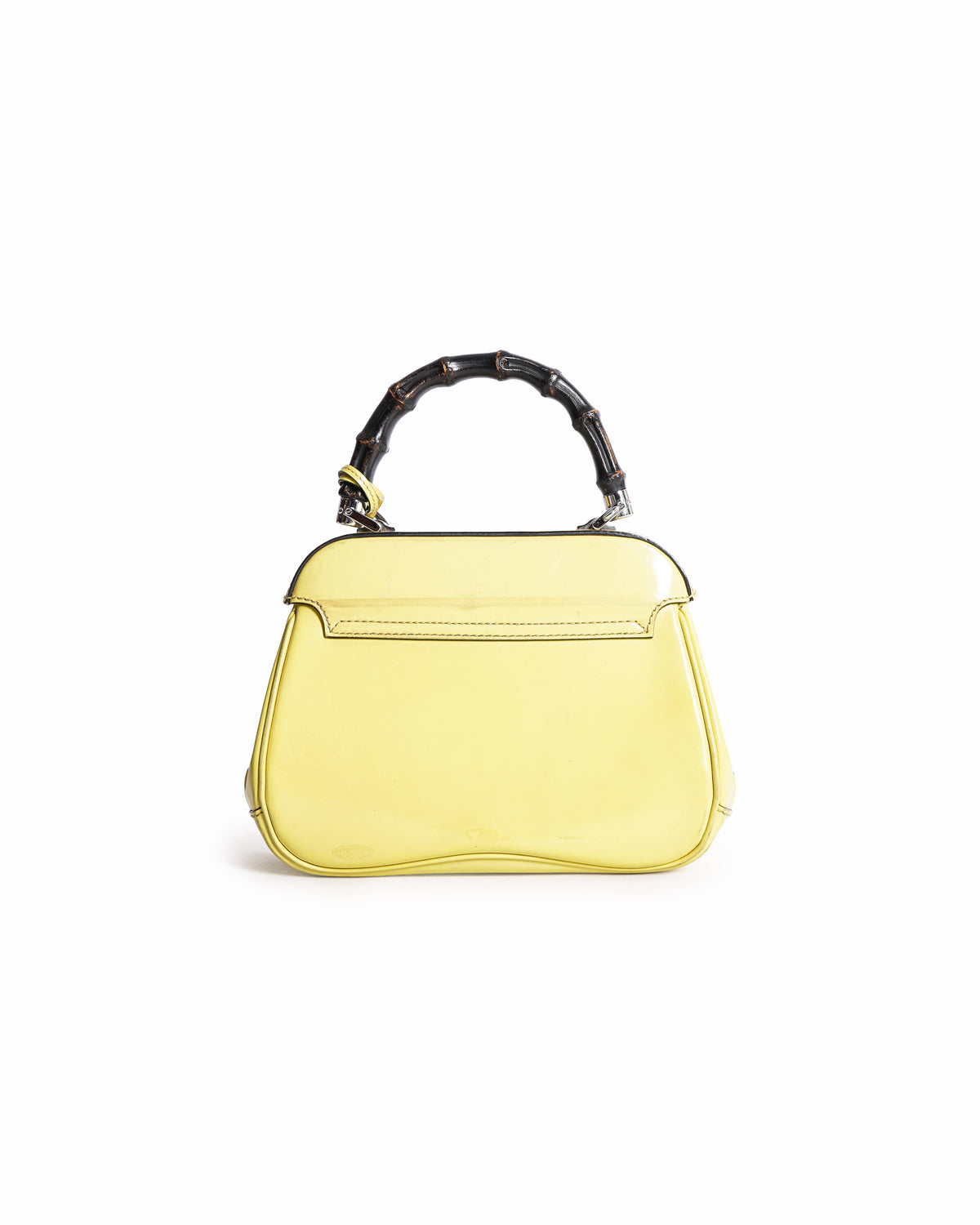 Gucci Yellow Patent Leather Lady Lock Bamboo Top Handle Bag