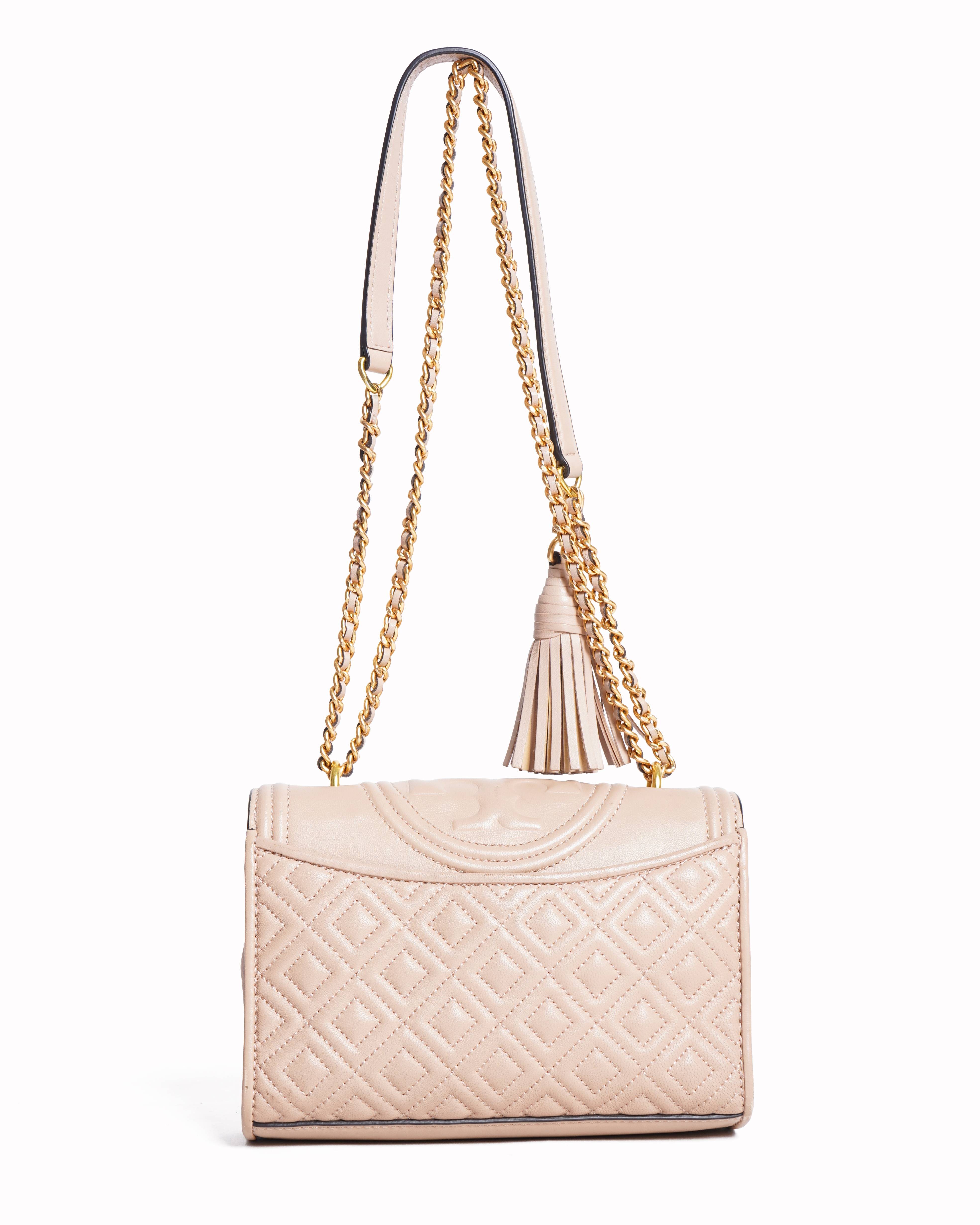 Tory Burch Quilted Fleming Convertible Shoulder Bag In Beige