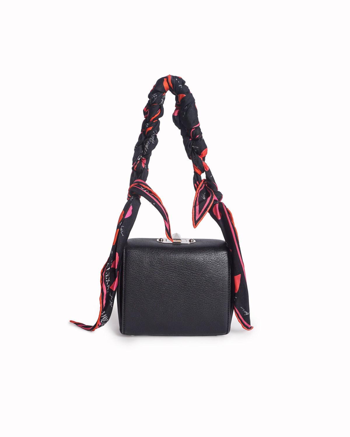 Alexander McQueen Black Leather The Story Bag Silk Scarf Strap