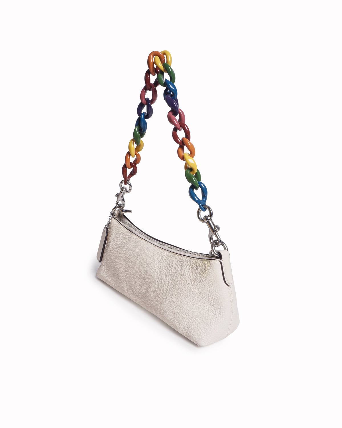 Coach Charlotte White Leather Shoulder Bag with Rainbow Chain