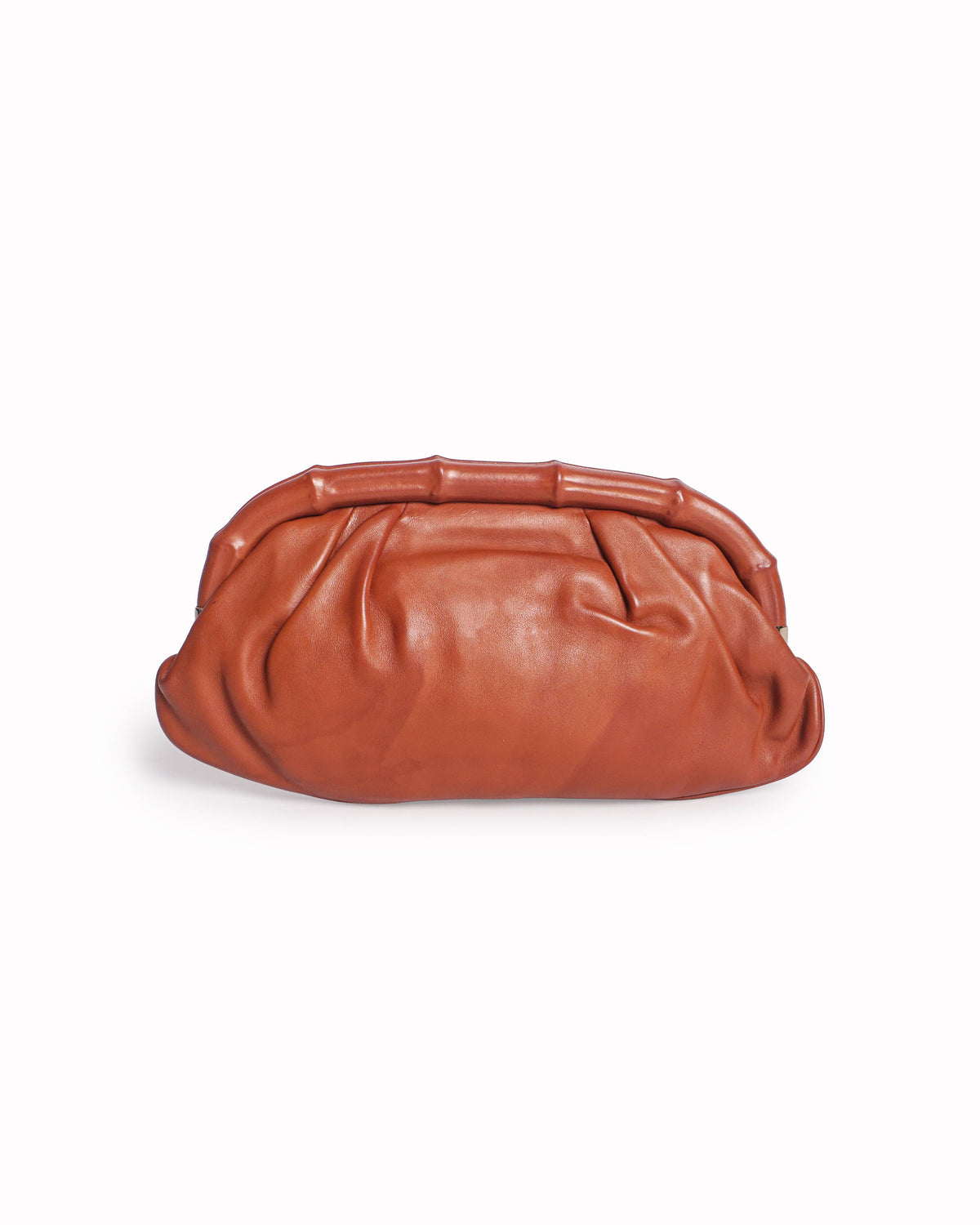 Gucci Cognac Leather Bamboo Tassel Clutch Bag