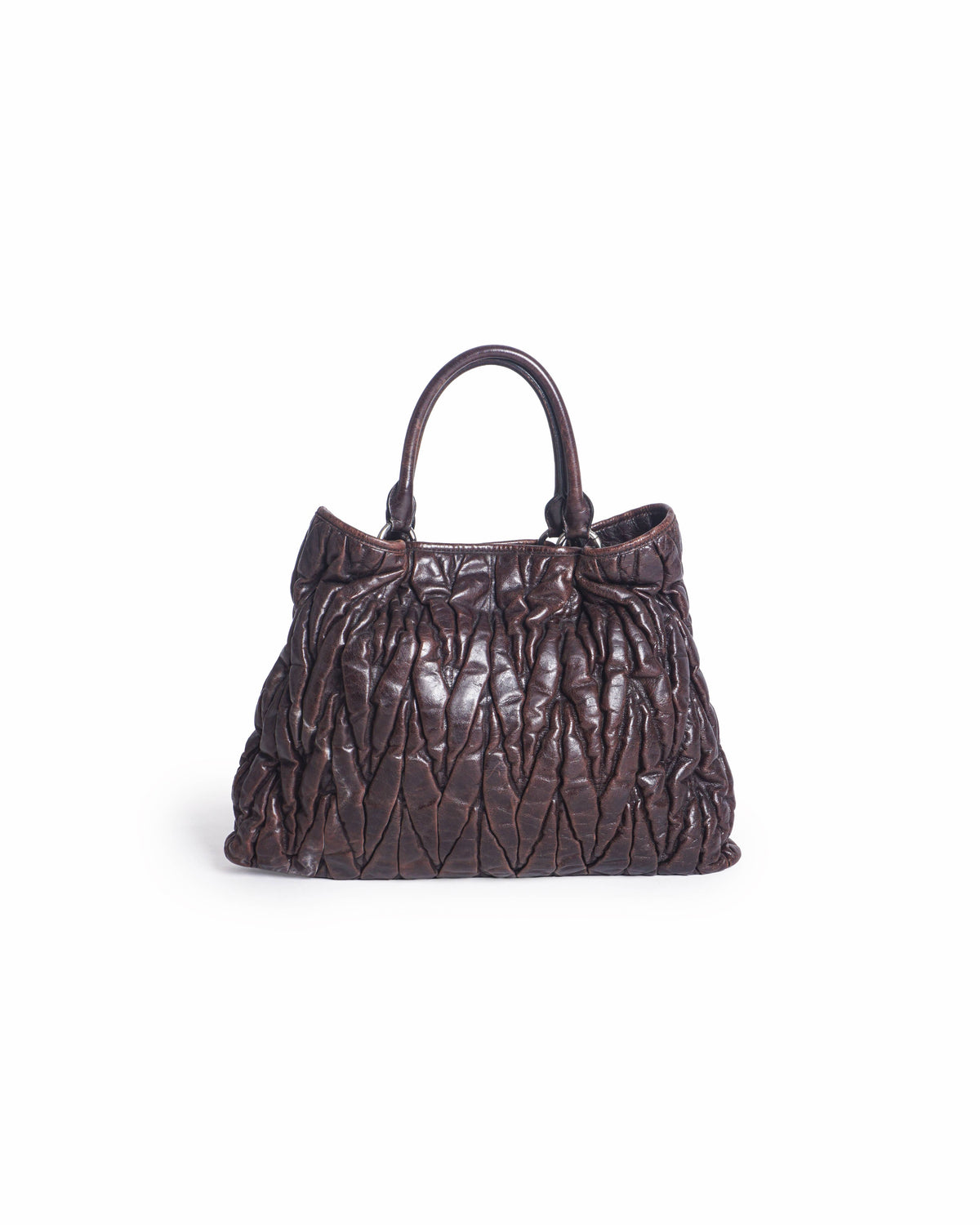 Miu Miu Dark Brown Nappa Matelassé Leather Tote Bag