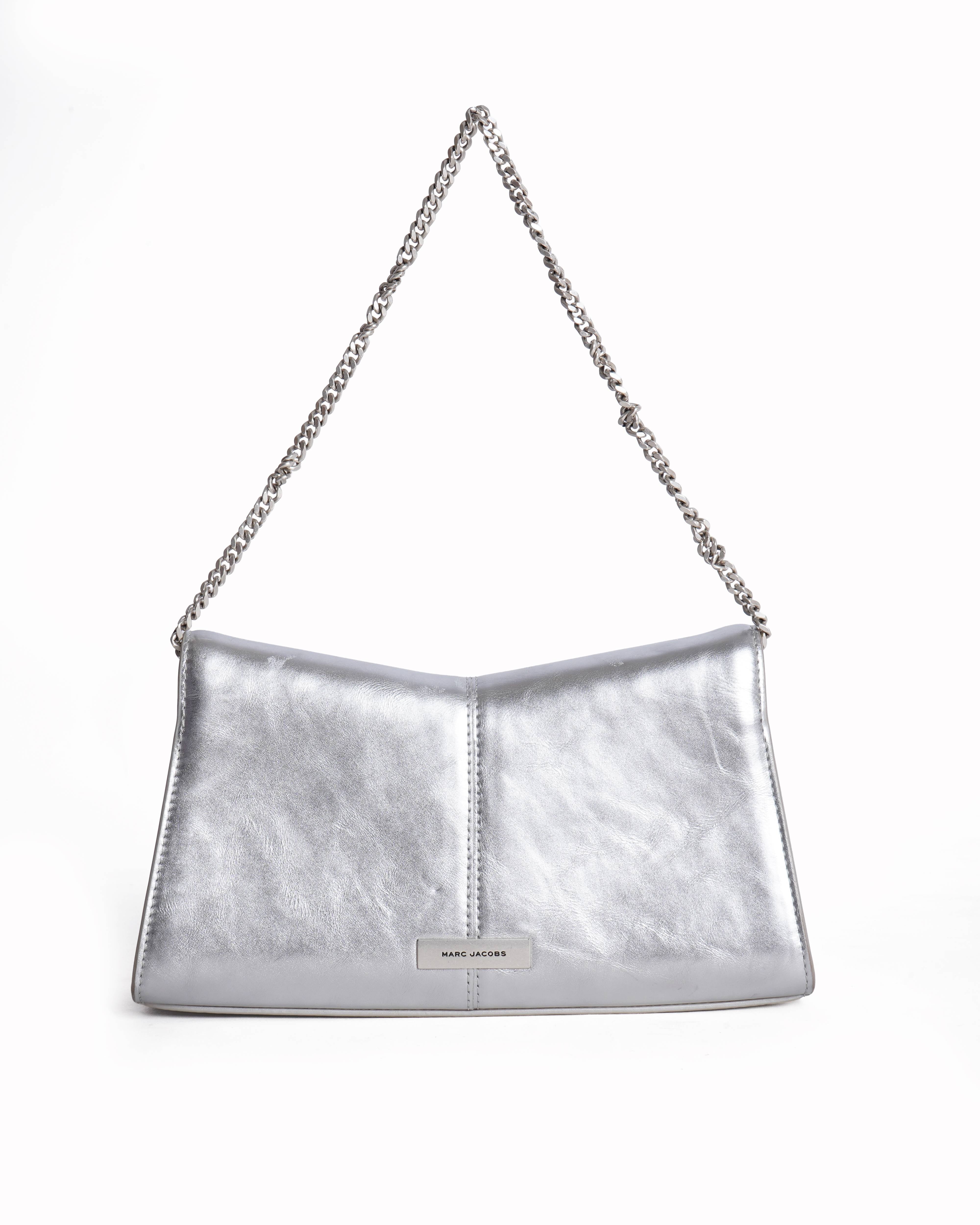 Marc Jacobs Leather Shoulder Bag In Silver Tone