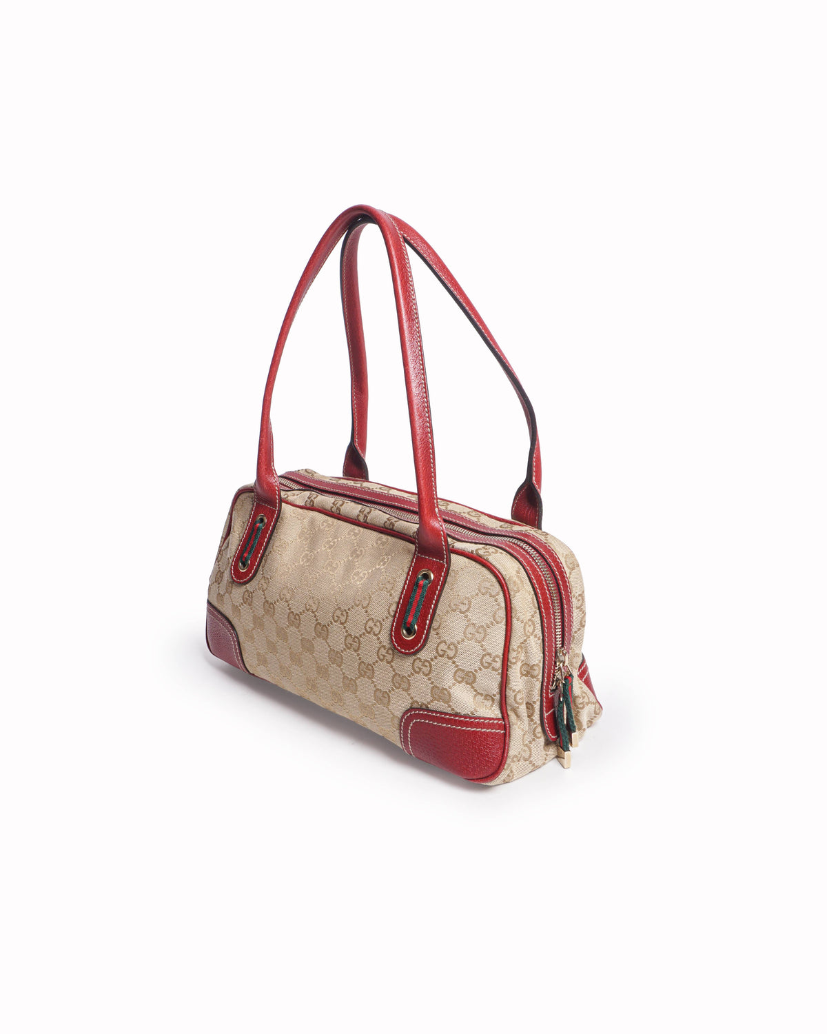 Gucci GG Canvas Princy Boston Red Leather Shoulder Bag