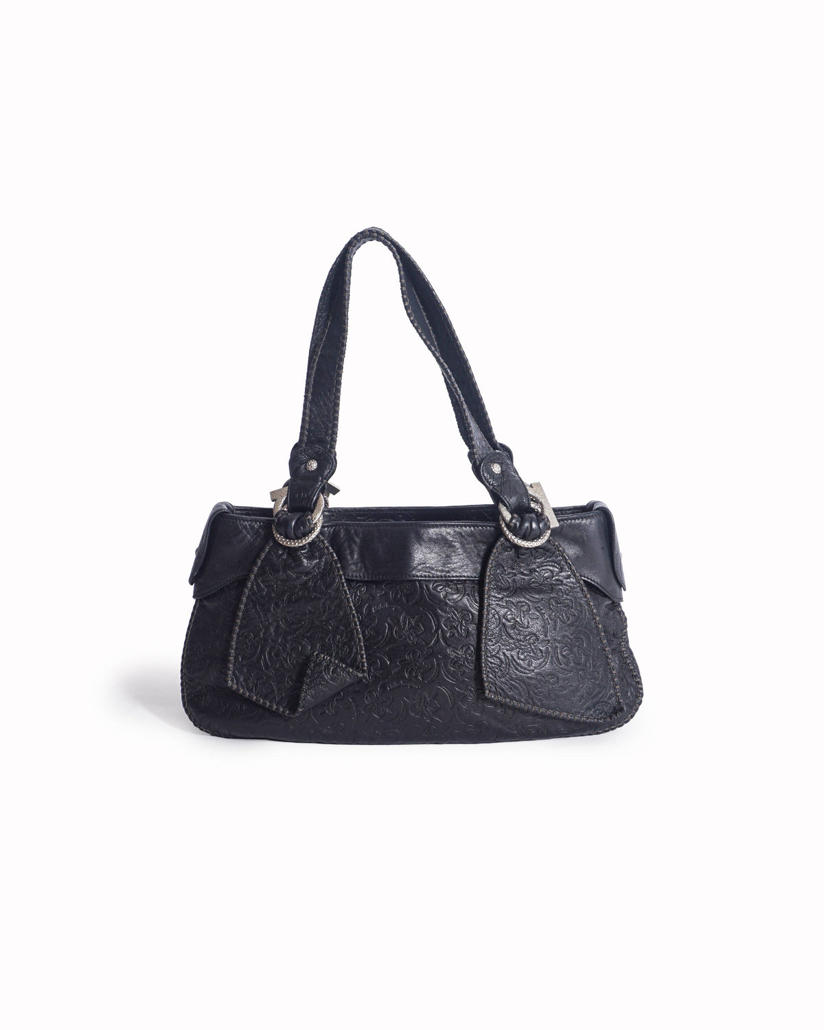 Salvatore Ferragamo Embossed Floral Leather Shoulder Bag