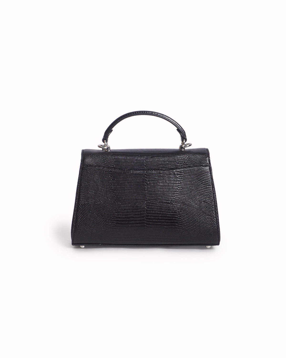 Coach Eliza Black Lizard-Embossed Leather Top Handle Bag