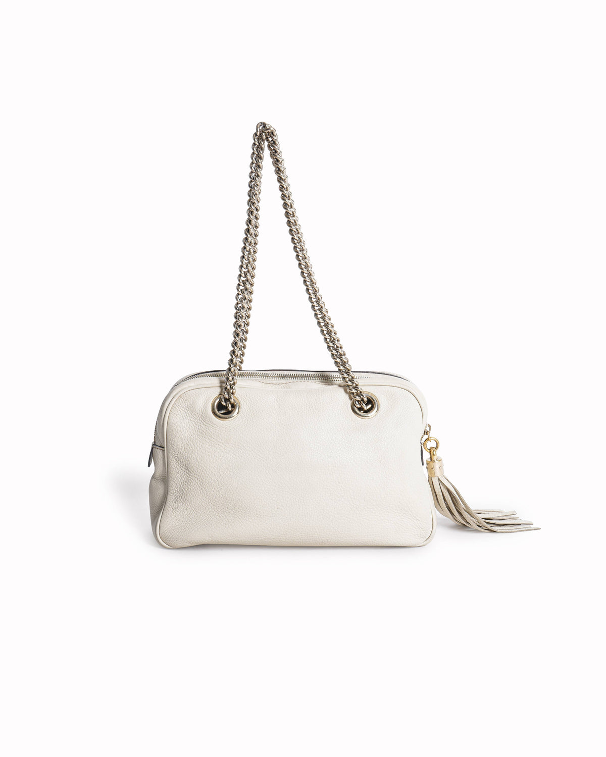 Gucci Soho Chain Shoulder Bag in White Pebbled Leather