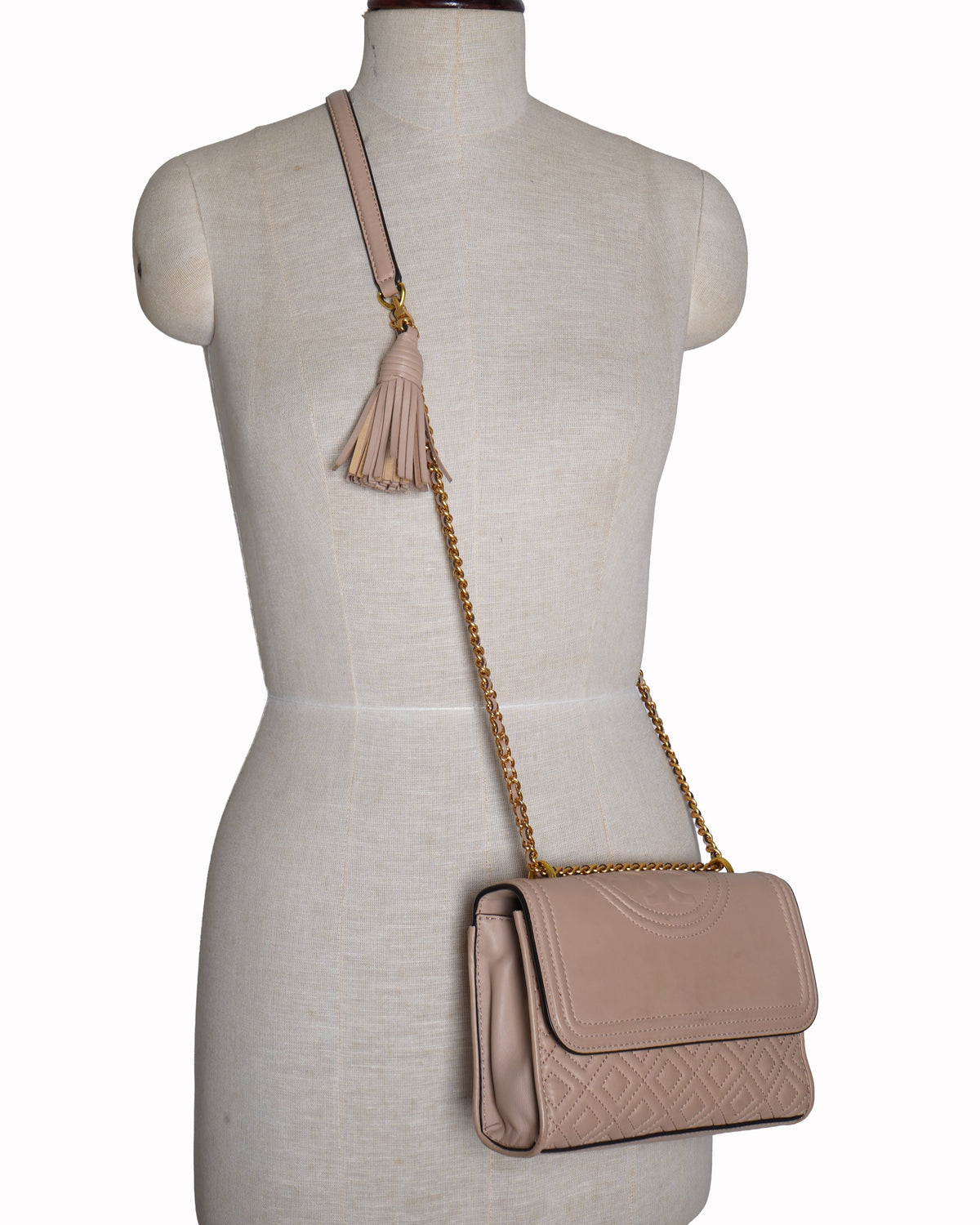 Tory Burch Quilted Fleming Convertible Shoulder Bag In Beige