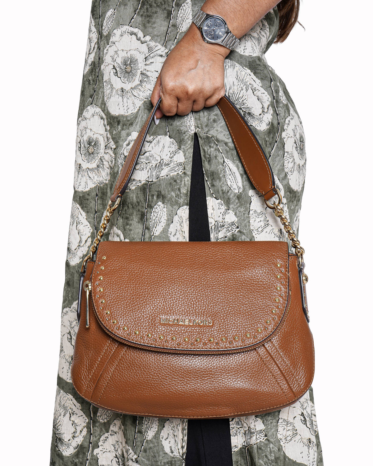 Michael Kors Aria Studded Medium Leather Shoulder Bag