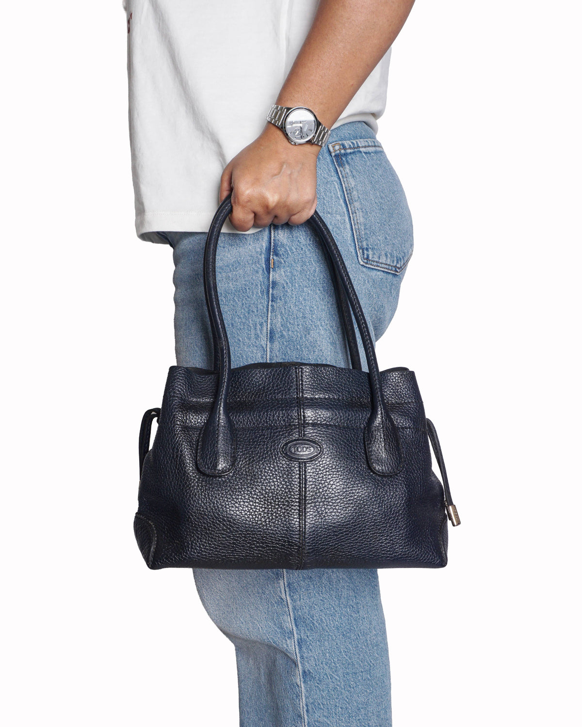 Tod's Dark Navy Pebbled Leather Shoulder Bag