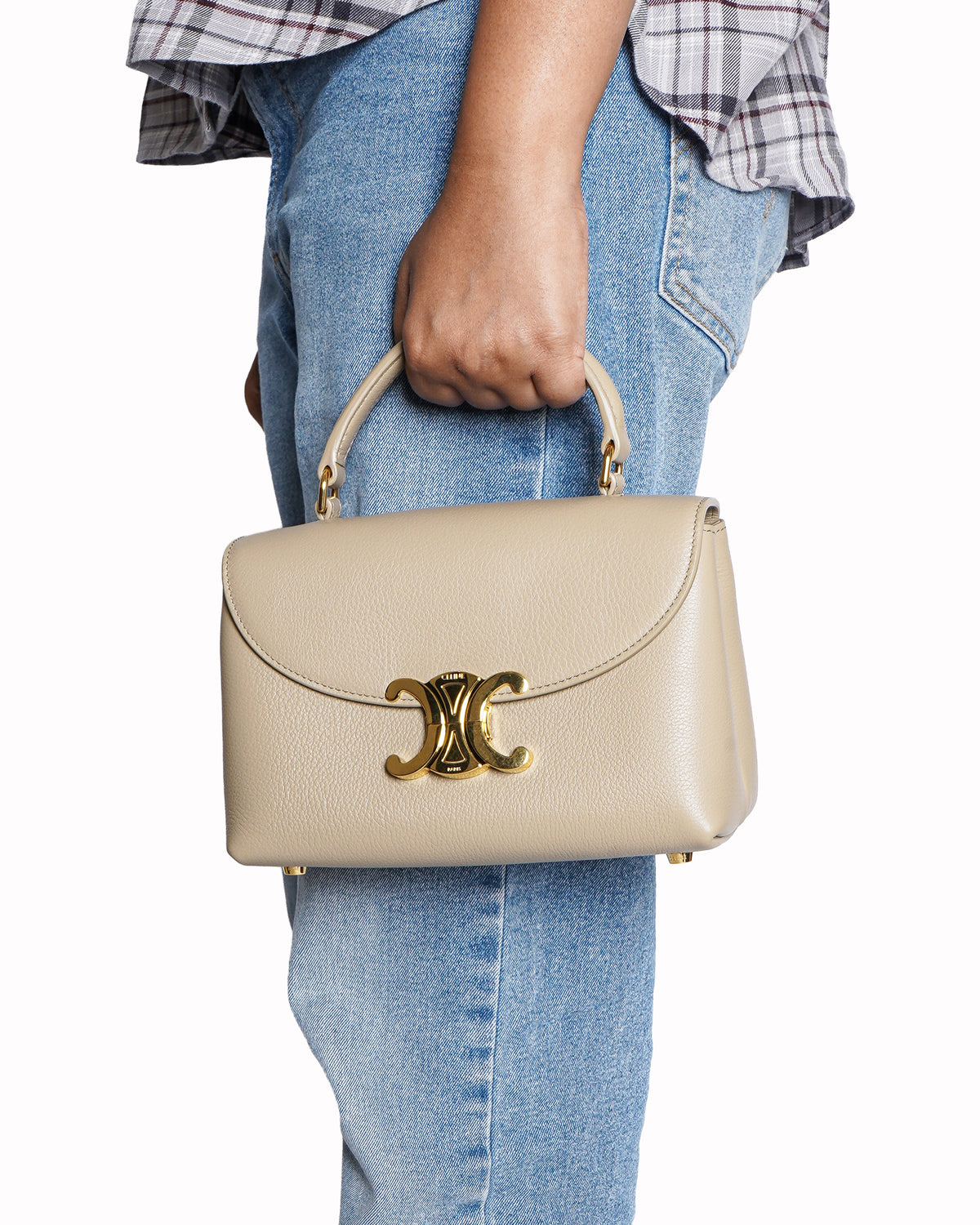 Celine Triomphe Grained Calfskin Top Handle Bag