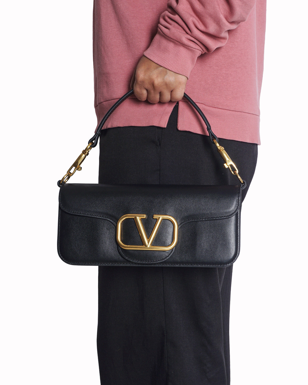 Valentino Black Lambskin Leather VLOGO Flap Shoulder Bag