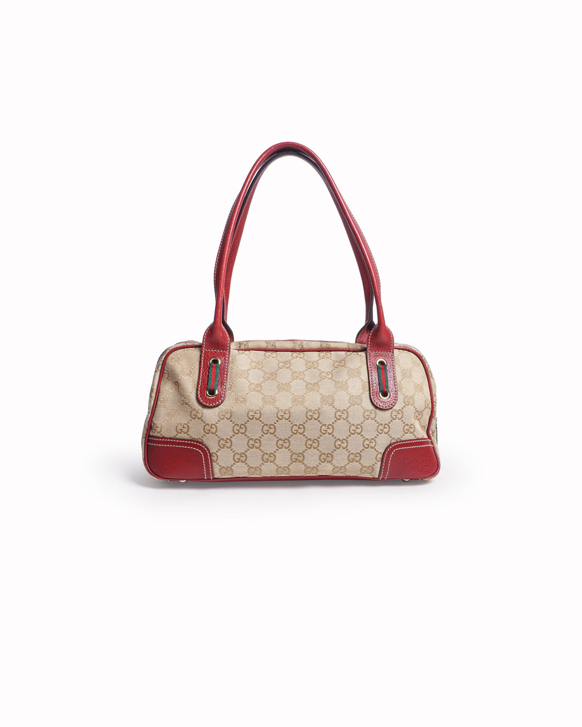 Gucci GG Canvas Princy Boston Red Leather Shoulder Bag