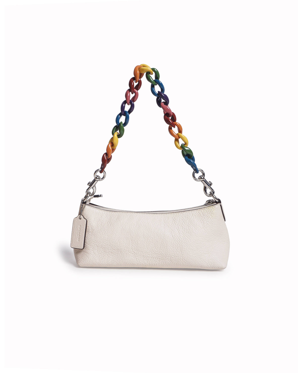 Coach Charlotte White Leather Shoulder Bag with Rainbow Chain