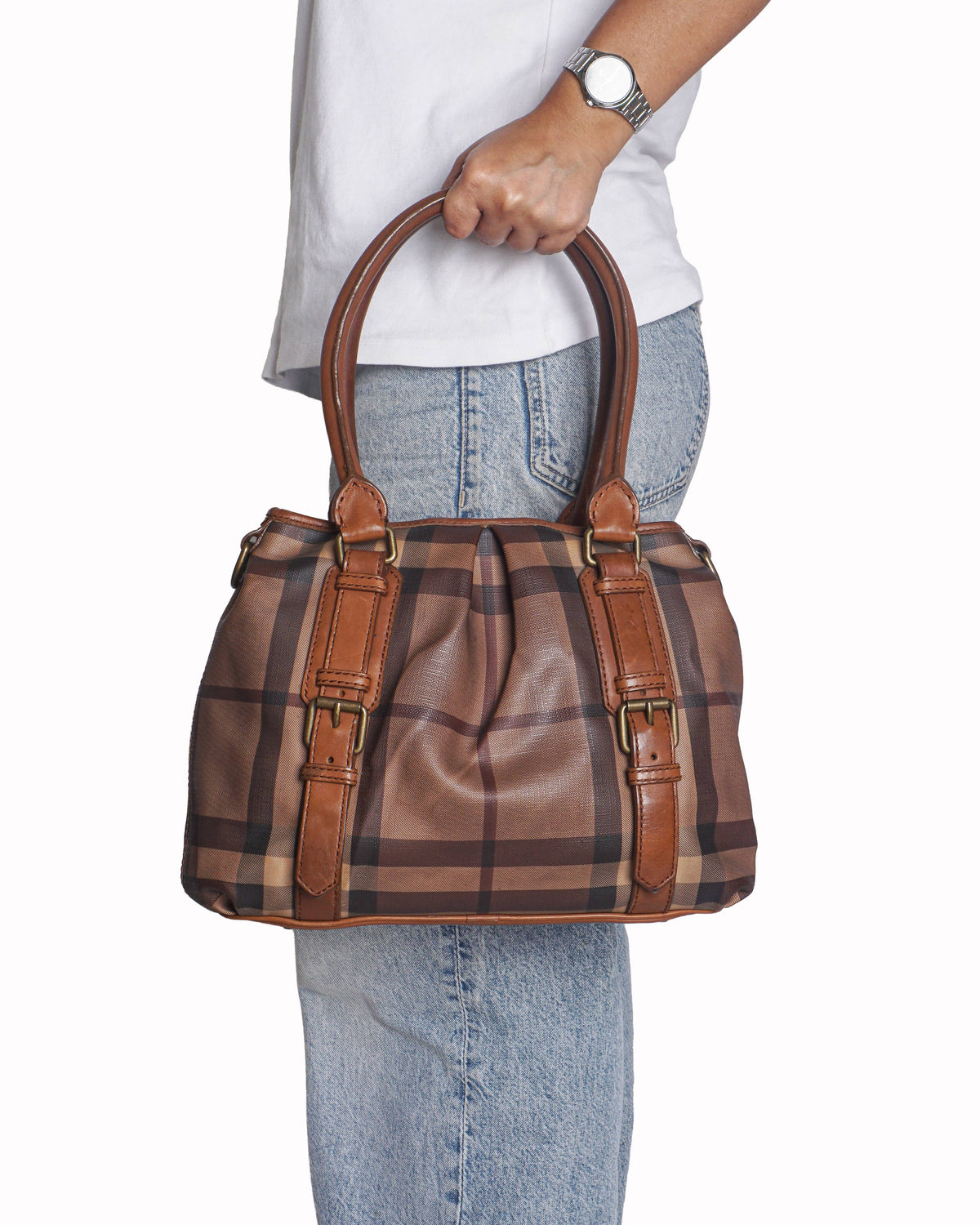 Burberry Brown House Check Coated Canvas Satchel