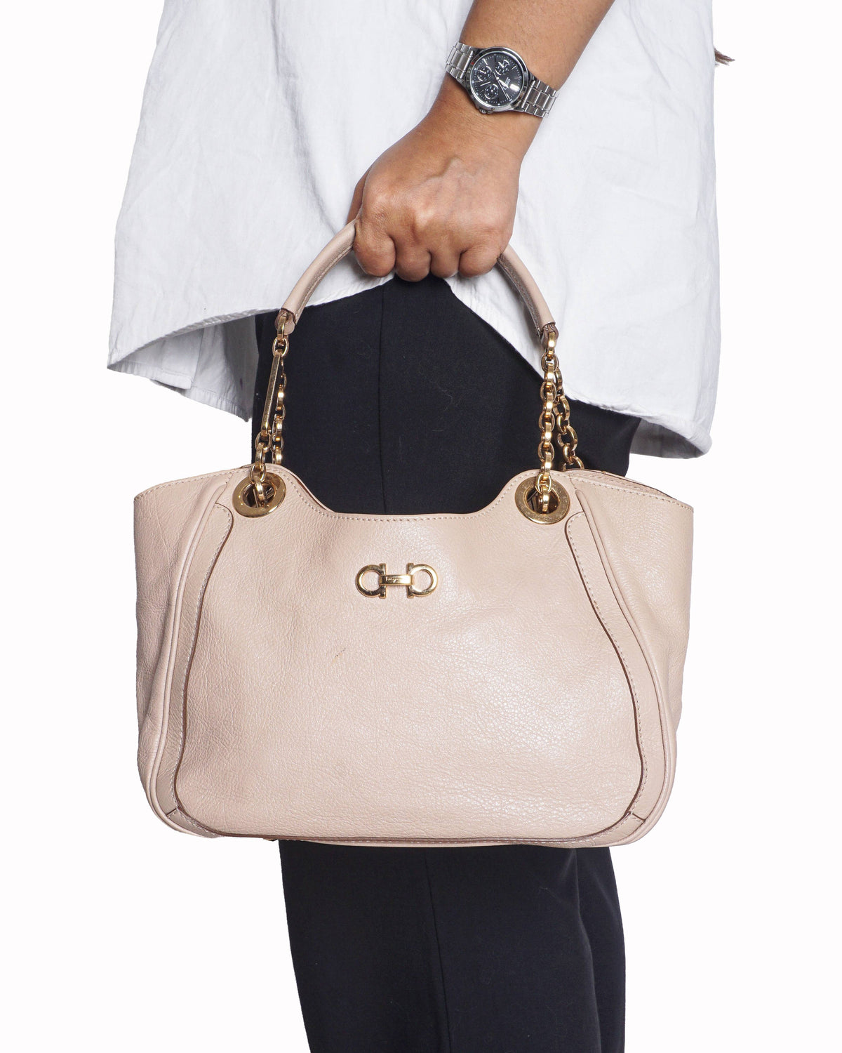 Salvatore Ferragamo Blush Pink Gancini Chain Shoulder Bag